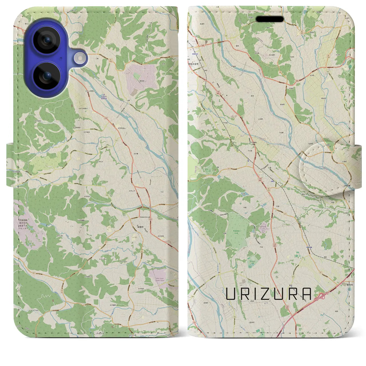 【瓜連(茨城県)】地図柄iPhoneケース(手帳タイプ)ナチュラル・iPhone 16 Pro Max 用