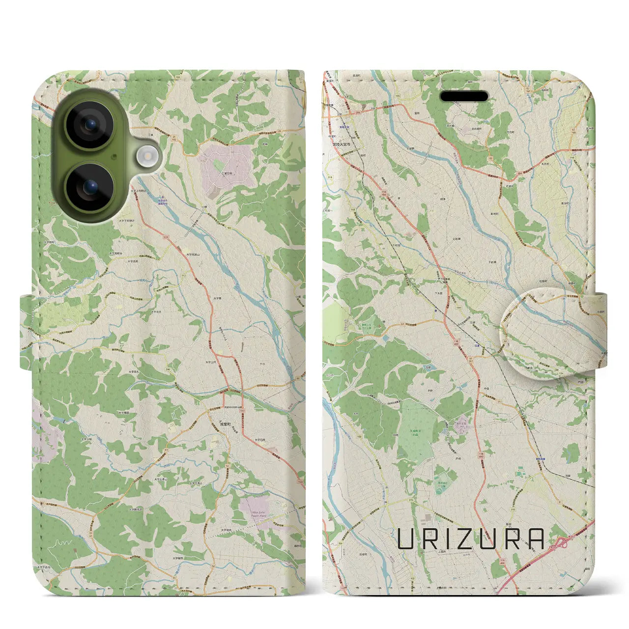【瓜連(茨城県)】地図柄iPhoneケース(手帳タイプ)ナチュラル・iPhone 17 Pro Max 用
