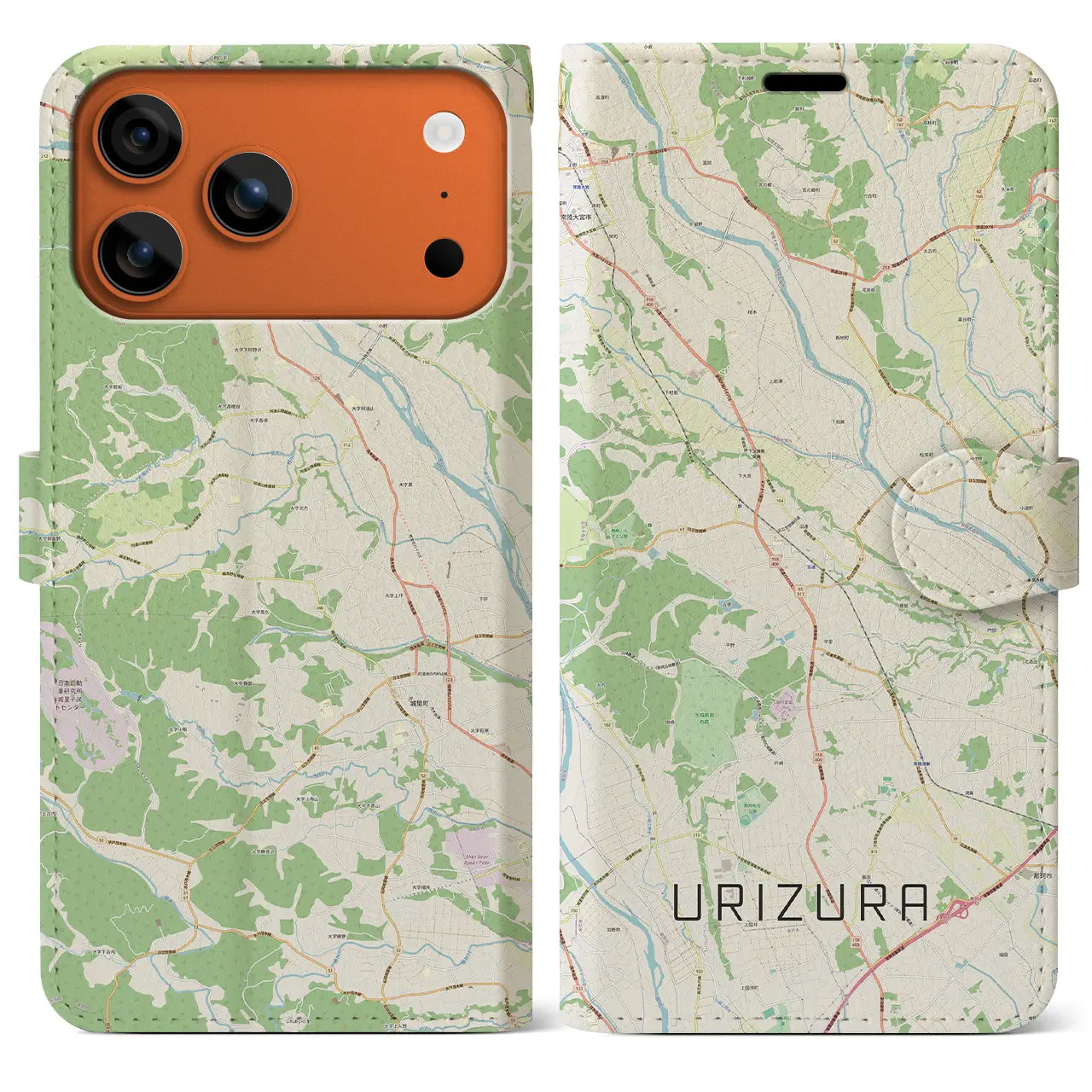 【瓜連(茨城県)】地図柄iPhoneケース(手帳タイプ)