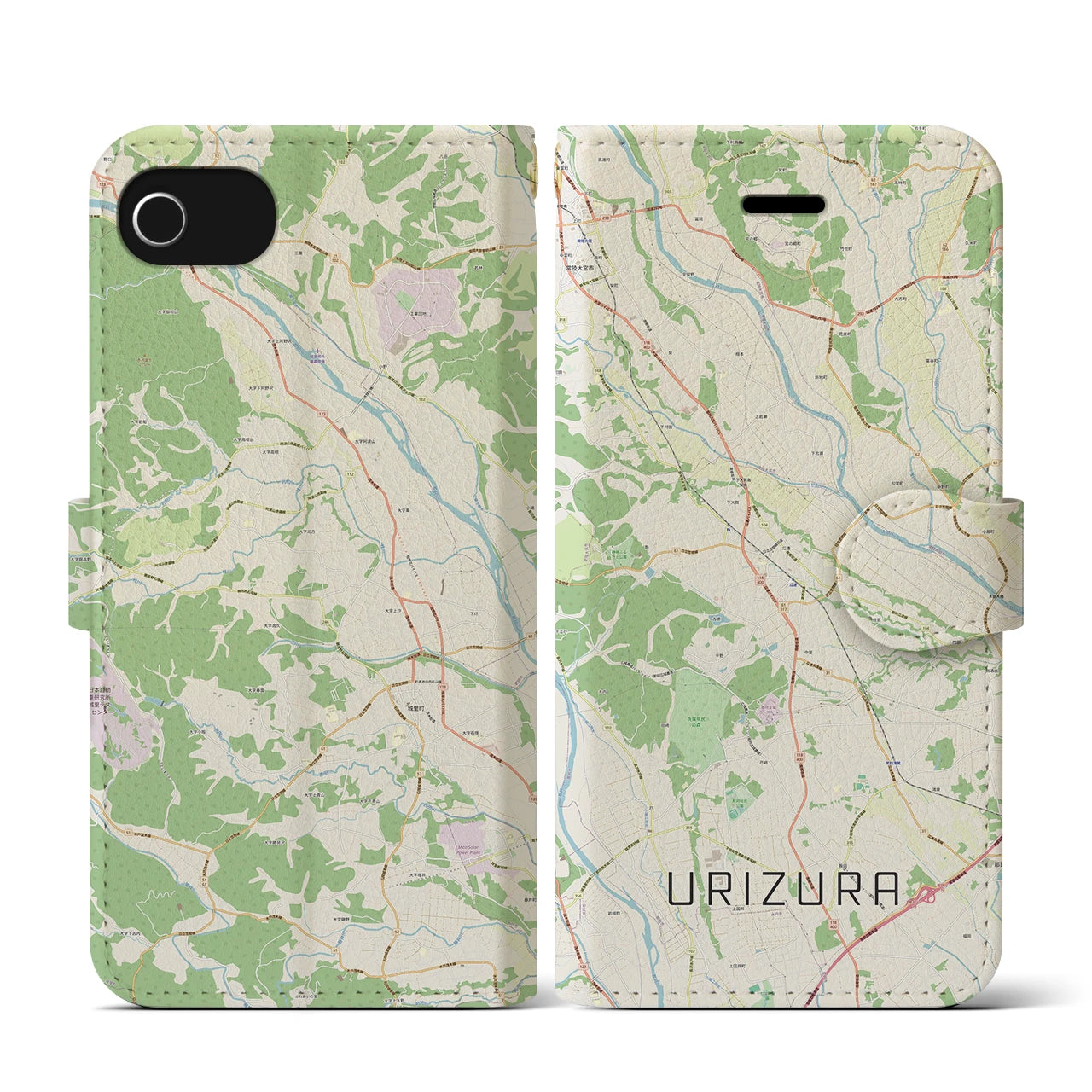 【瓜連(茨城県)】地図柄iPhoneケース(手帳タイプ)ナチュラル・iPhone SE(第3 / 第2世代) / 8 / 7 / 6s / 6 用