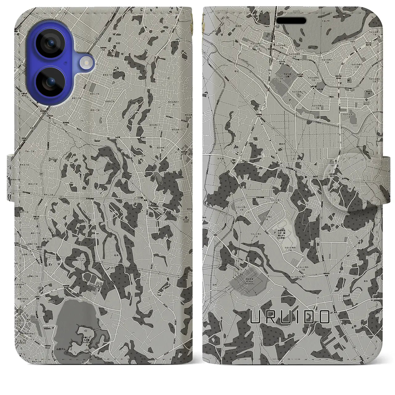 【潤井戸(千葉県)】地図柄iPhoneケース(手帳タイプ)モノトーン・iPhone 16 Pro Max 用