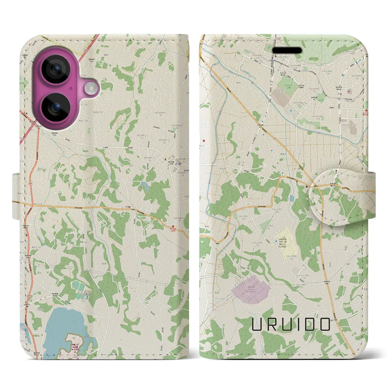 【潤井戸(千葉県)】地図柄iPhoneケース(手帳タイプ)ナチュラル・iPhone 16 Pro 用