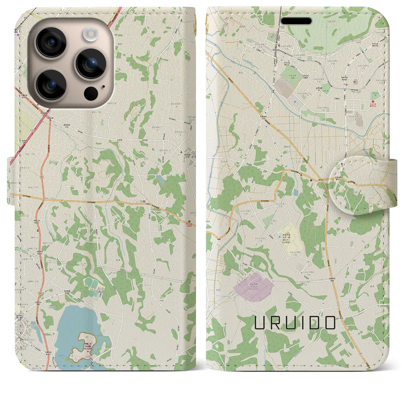【潤井戸(千葉県)】地図柄iPhoneケース(手帳タイプ)ナチュラル・iPhone 16 Plus 用