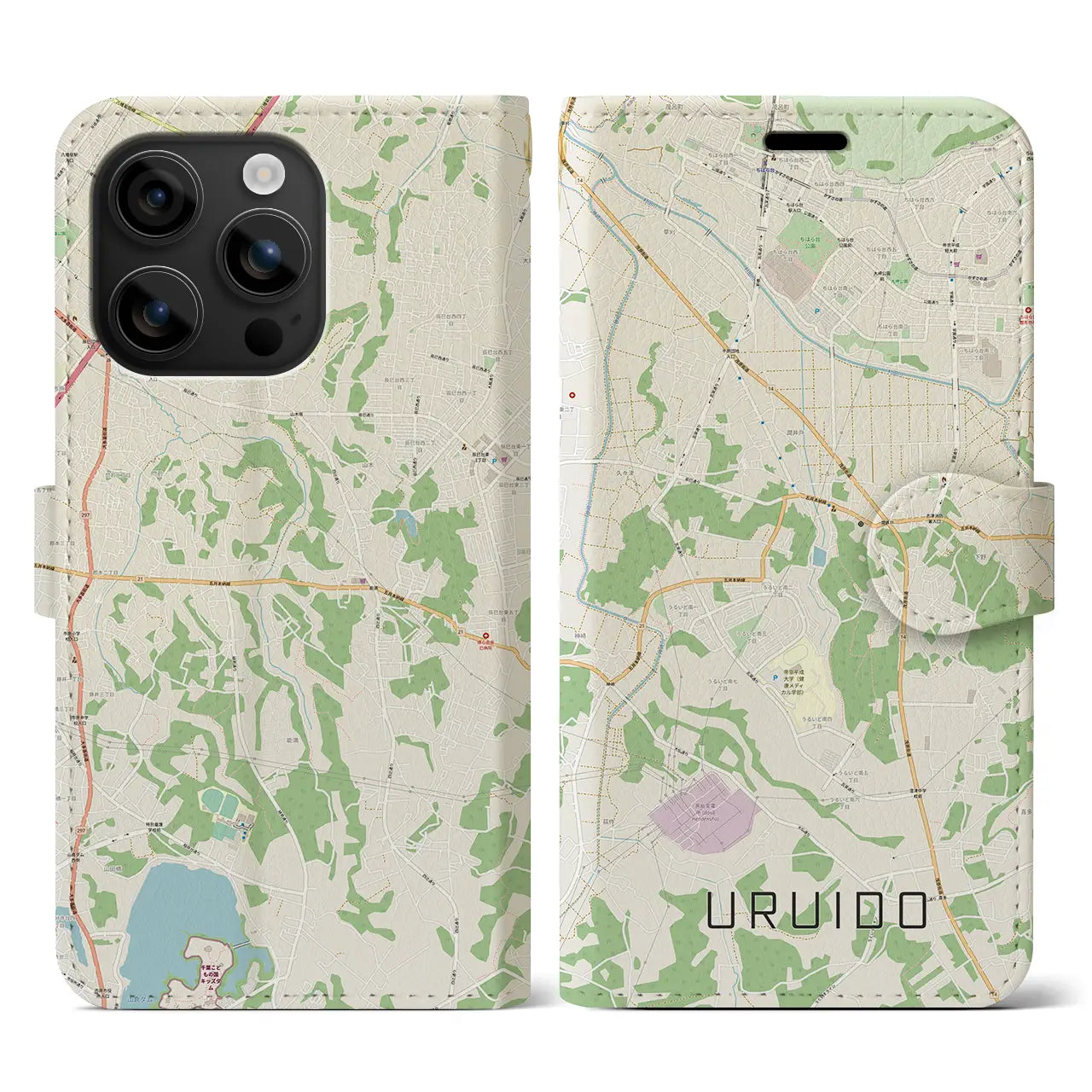 【潤井戸(千葉県)】地図柄iPhoneケース(手帳タイプ)ナチュラル・iPhone 16 用