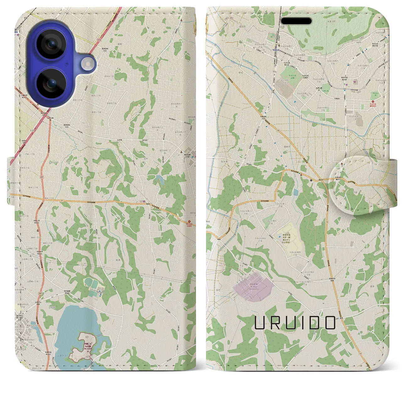 【潤井戸(千葉県)】地図柄iPhoneケース(手帳タイプ)ナチュラル・iPhone 16 Pro Max 用