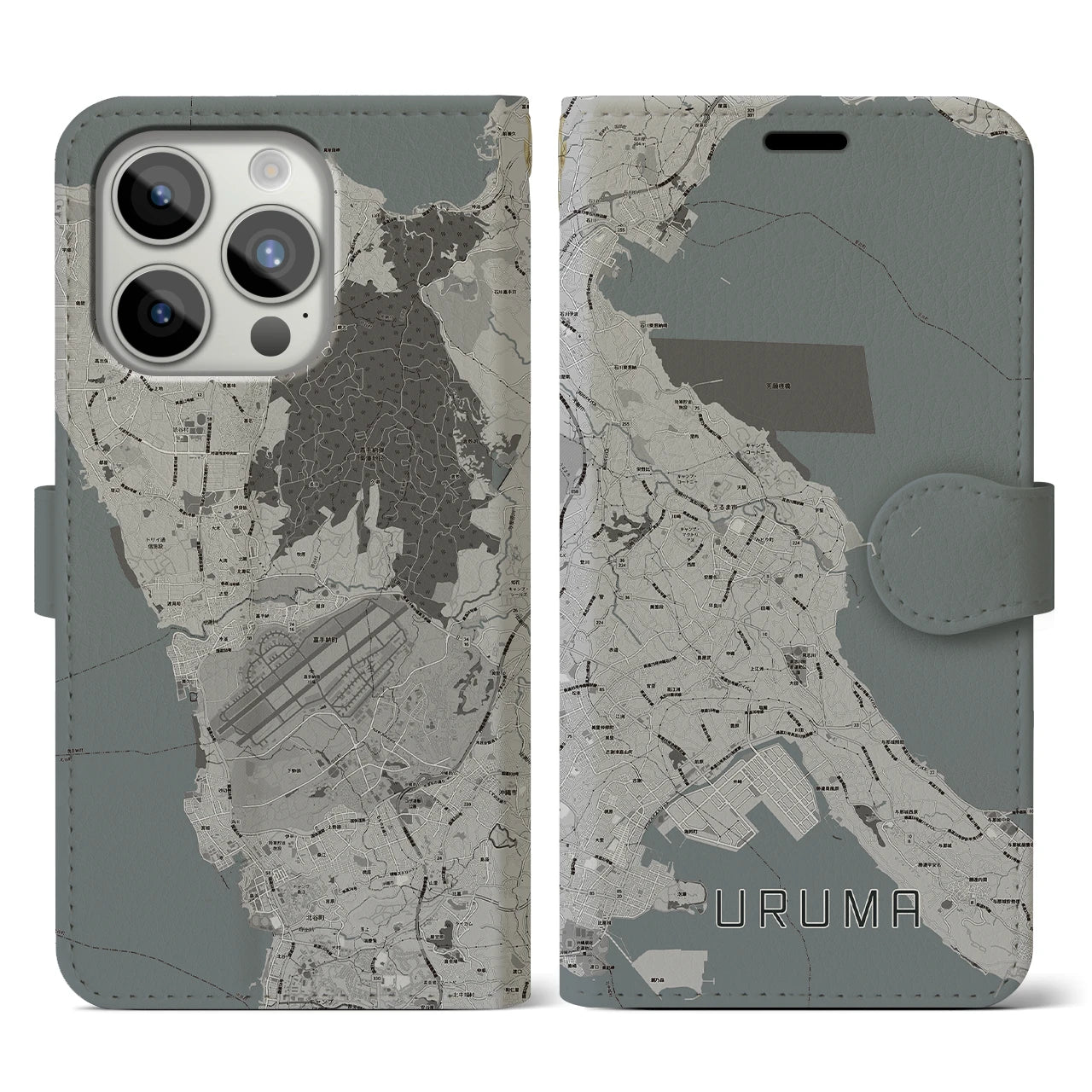 【うるま(沖縄県)】地図柄iPhoneケース(手帳タイプ)