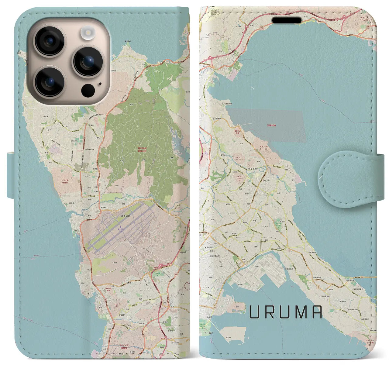 【うるま(沖縄県)】地図柄iPhoneケース(手帳タイプ)