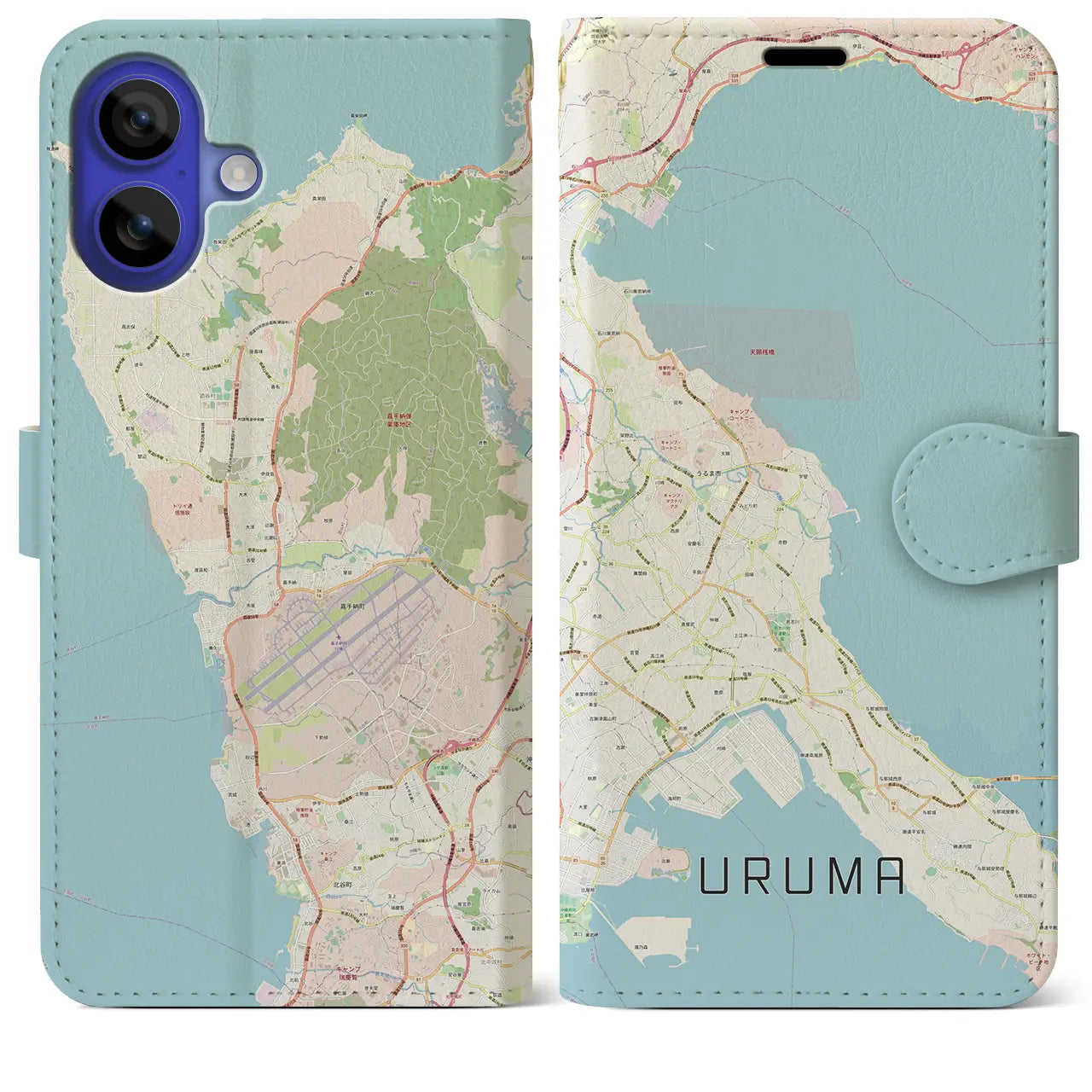 【うるま(沖縄県)】地図柄iPhoneケース(手帳タイプ)ナチュラル・iPhone 16 Pro Max 用