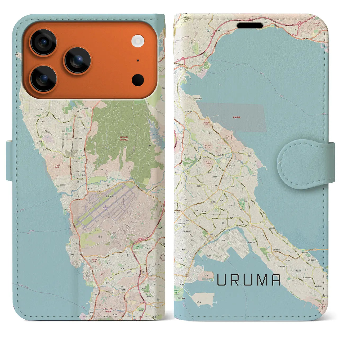 【うるま(沖縄県)】地図柄iPhoneケース(手帳タイプ)ナチュラル・iPhone 17 Pro Max 用