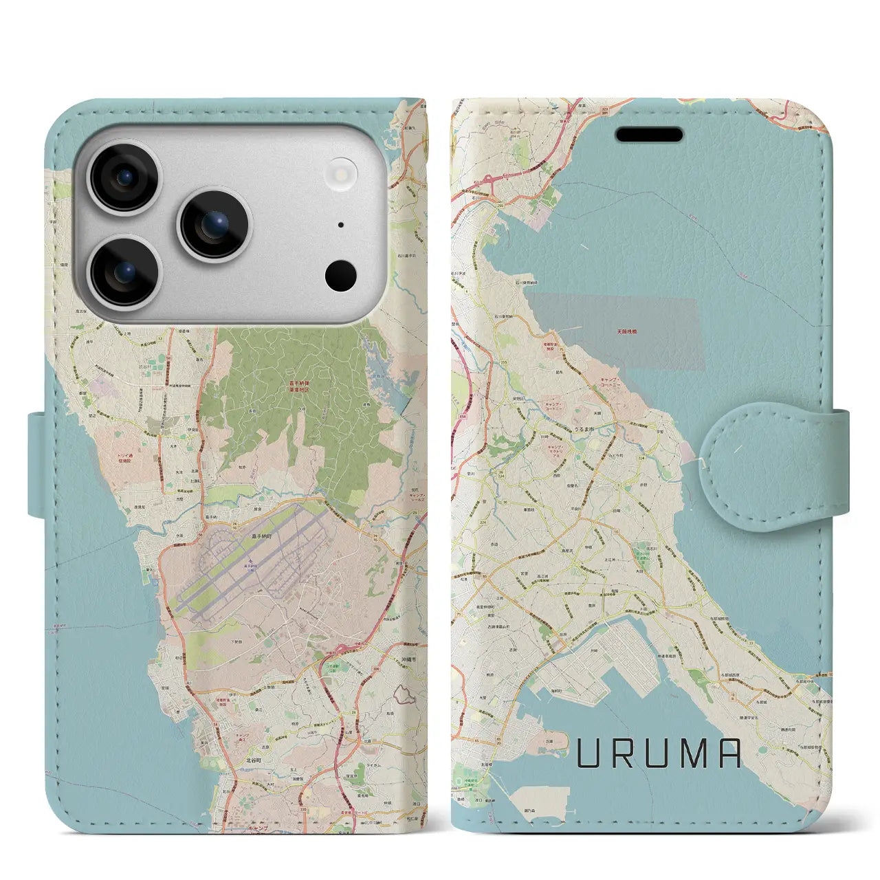 【うるま(沖縄県)】地図柄iPhoneケース(手帳タイプ)