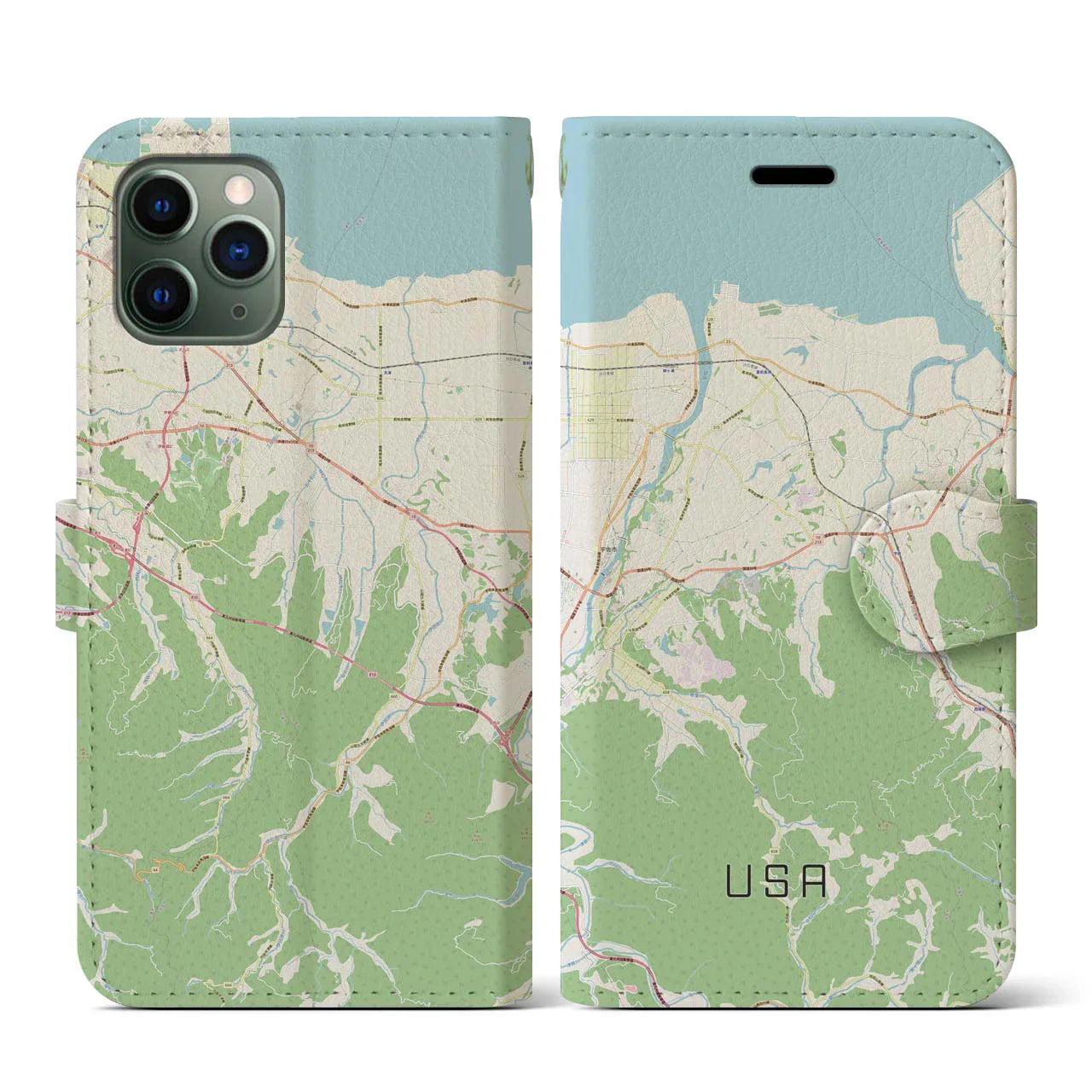 【宇佐(大分県)】地図柄iPhoneケース(手帳タイプ)ナチュラル・iPhone 11 Pro 用