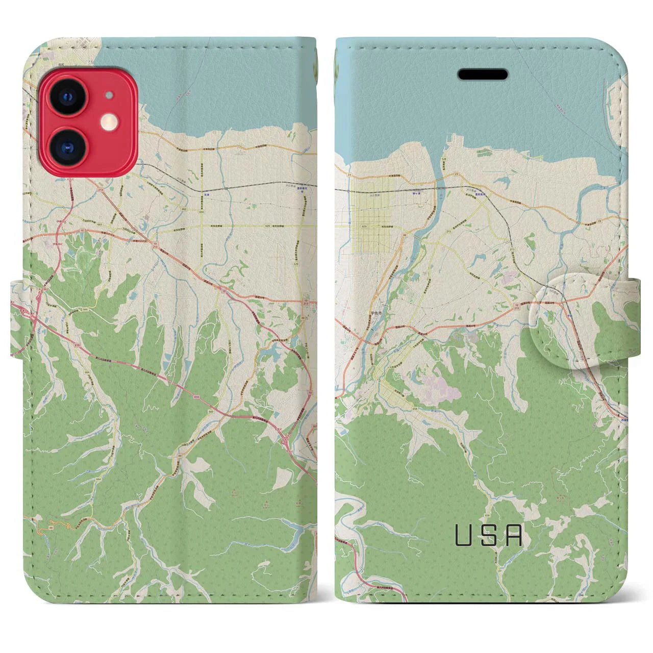 【宇佐(大分県)】地図柄iPhoneケース(手帳タイプ)ナチュラル・iPhone 11 用