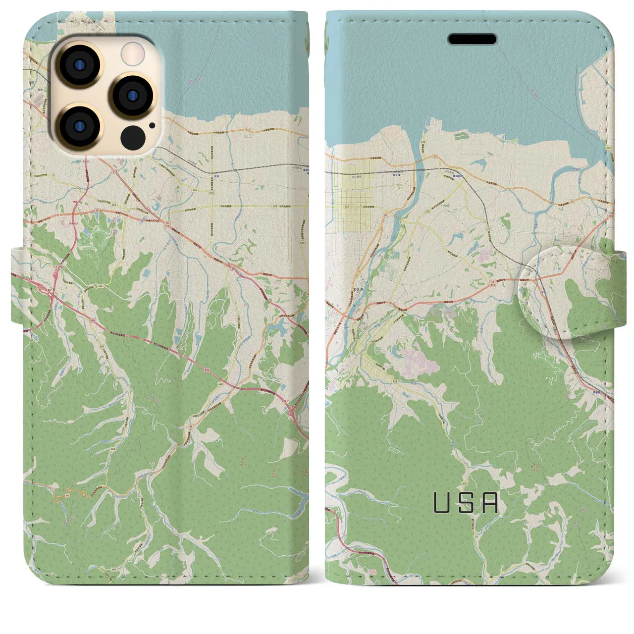【宇佐(大分県)】地図柄iPhoneケース(手帳タイプ)ナチュラル・iPhone 12 Pro Max 用