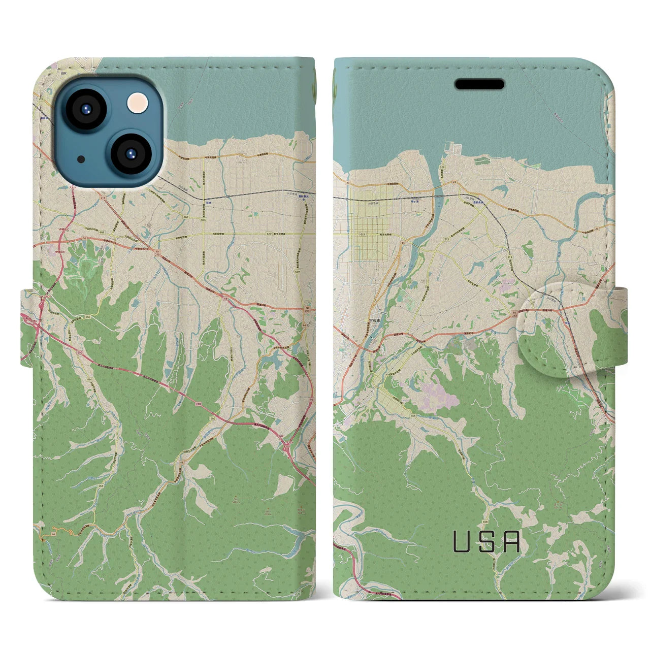 【宇佐(大分県)】地図柄iPhoneケース(手帳タイプ)ナチュラル・iPhone 13 Pro 用