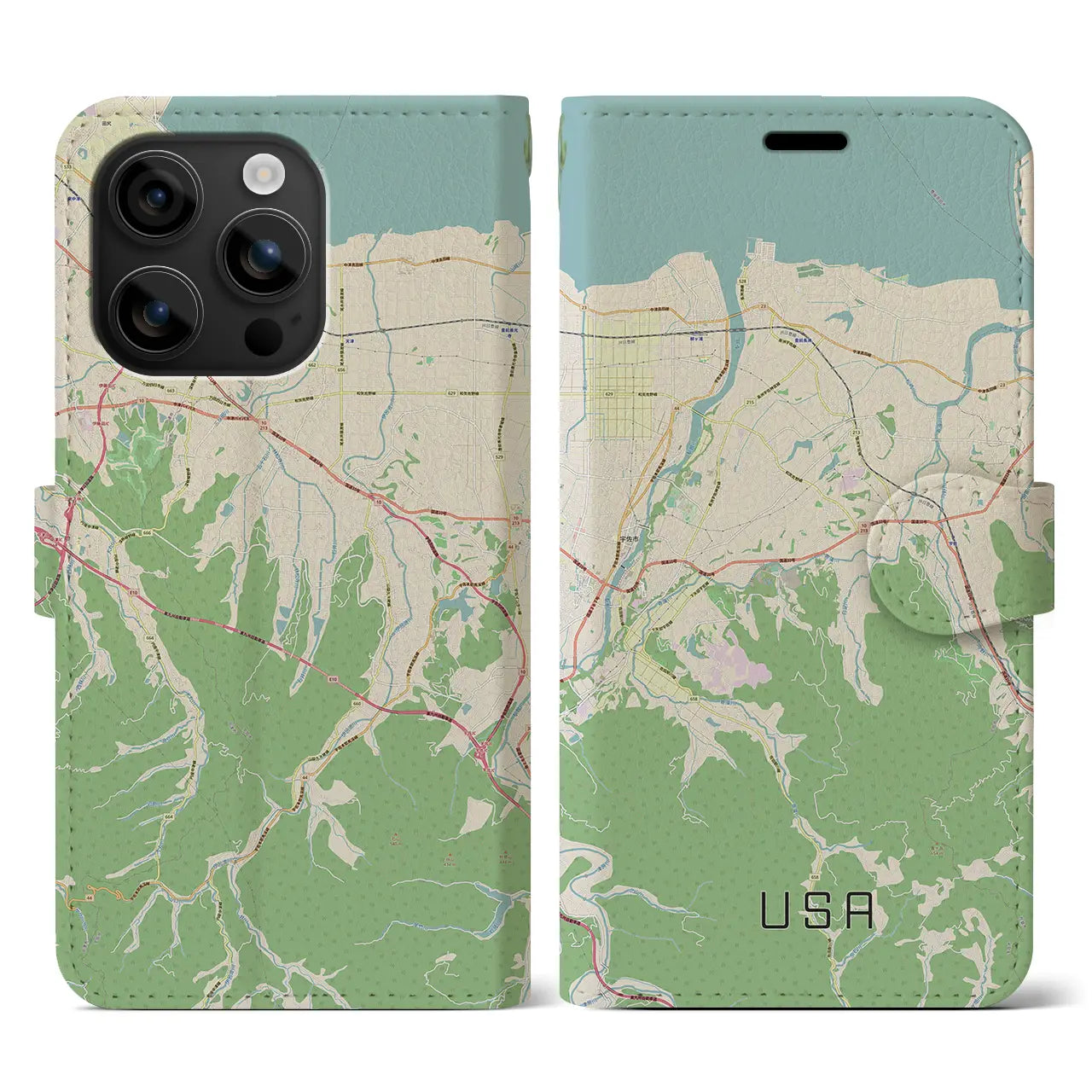 【宇佐(大分県)】地図柄iPhoneケース(手帳タイプ)ナチュラル・iPhone 16 用