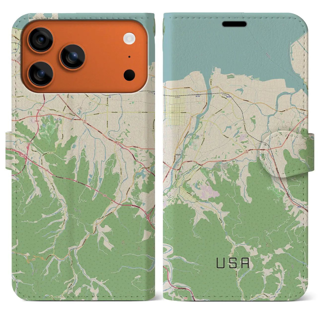 【宇佐(大分県)】地図柄iPhoneケース(手帳タイプ)