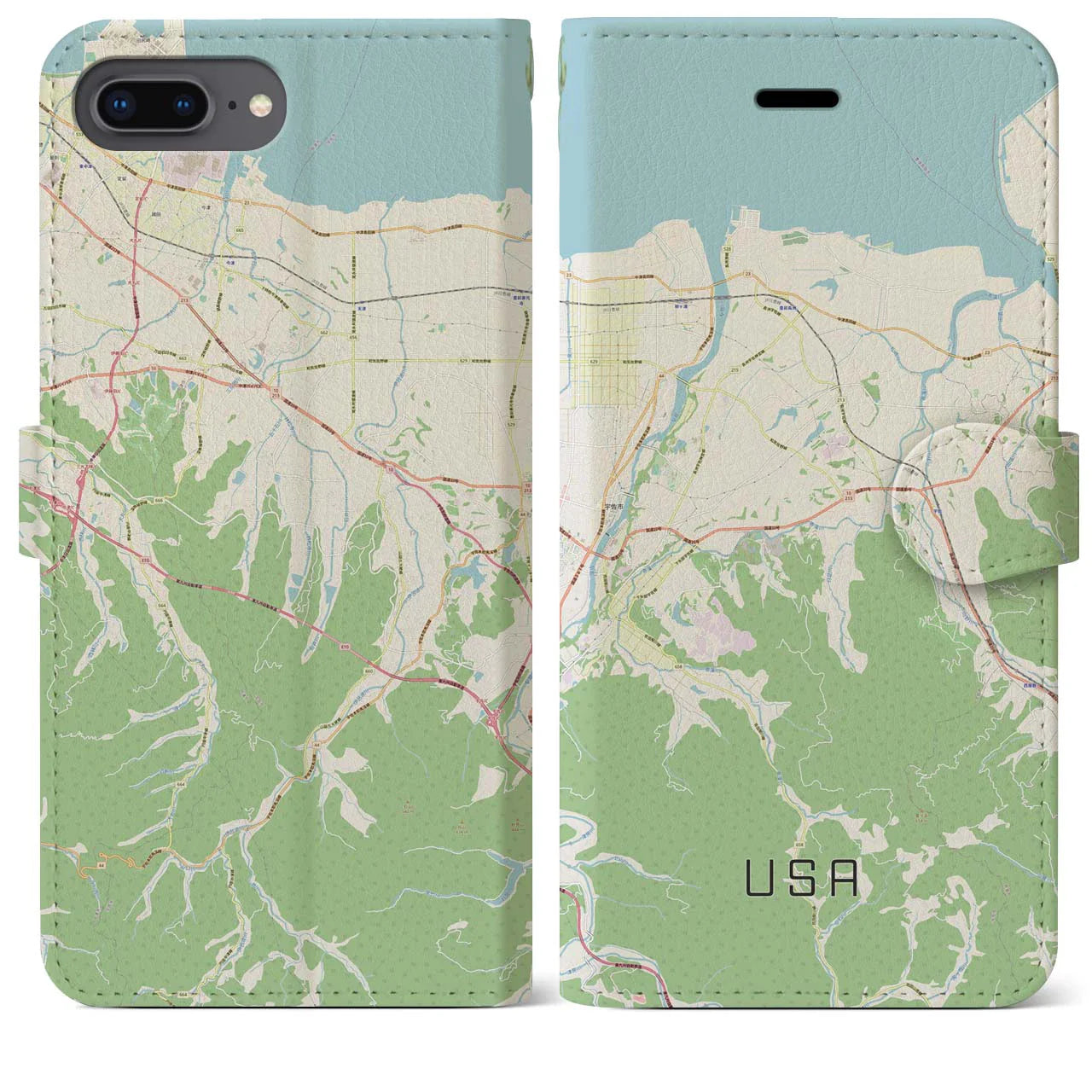 【宇佐(大分県)】地図柄iPhoneケース(手帳タイプ)ナチュラル・iPhone 8Plus /7Plus / 6sPlus / 6Plus 用