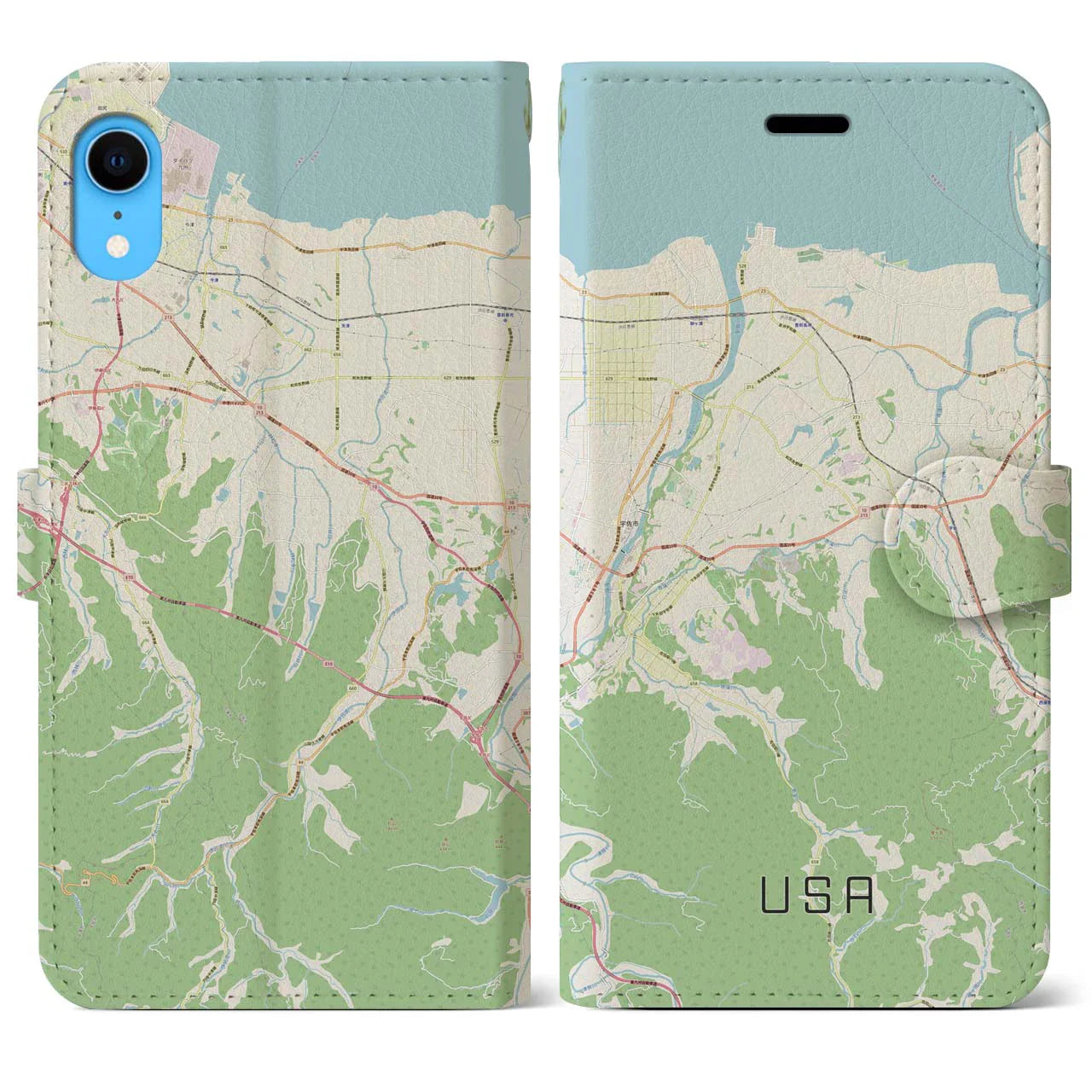 【宇佐(大分県)】地図柄iPhoneケース(手帳タイプ)ナチュラル・iPhone XR 用