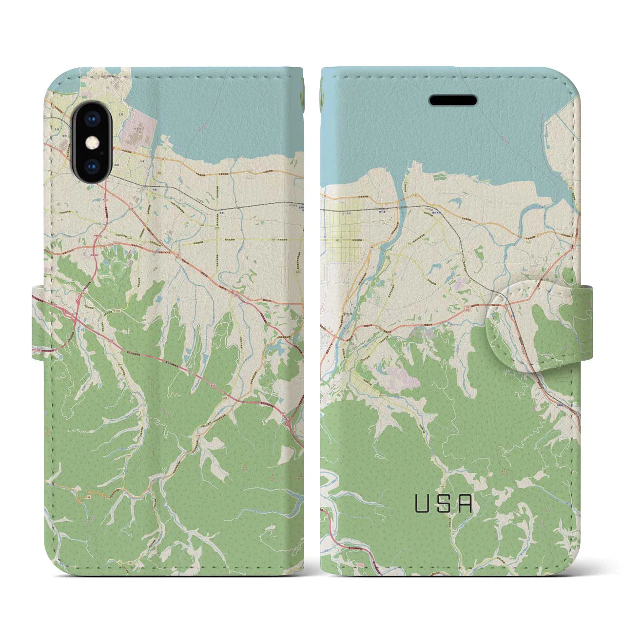 【宇佐(大分県)】地図柄iPhoneケース(手帳タイプ)ナチュラル・iPhone XS / X 用