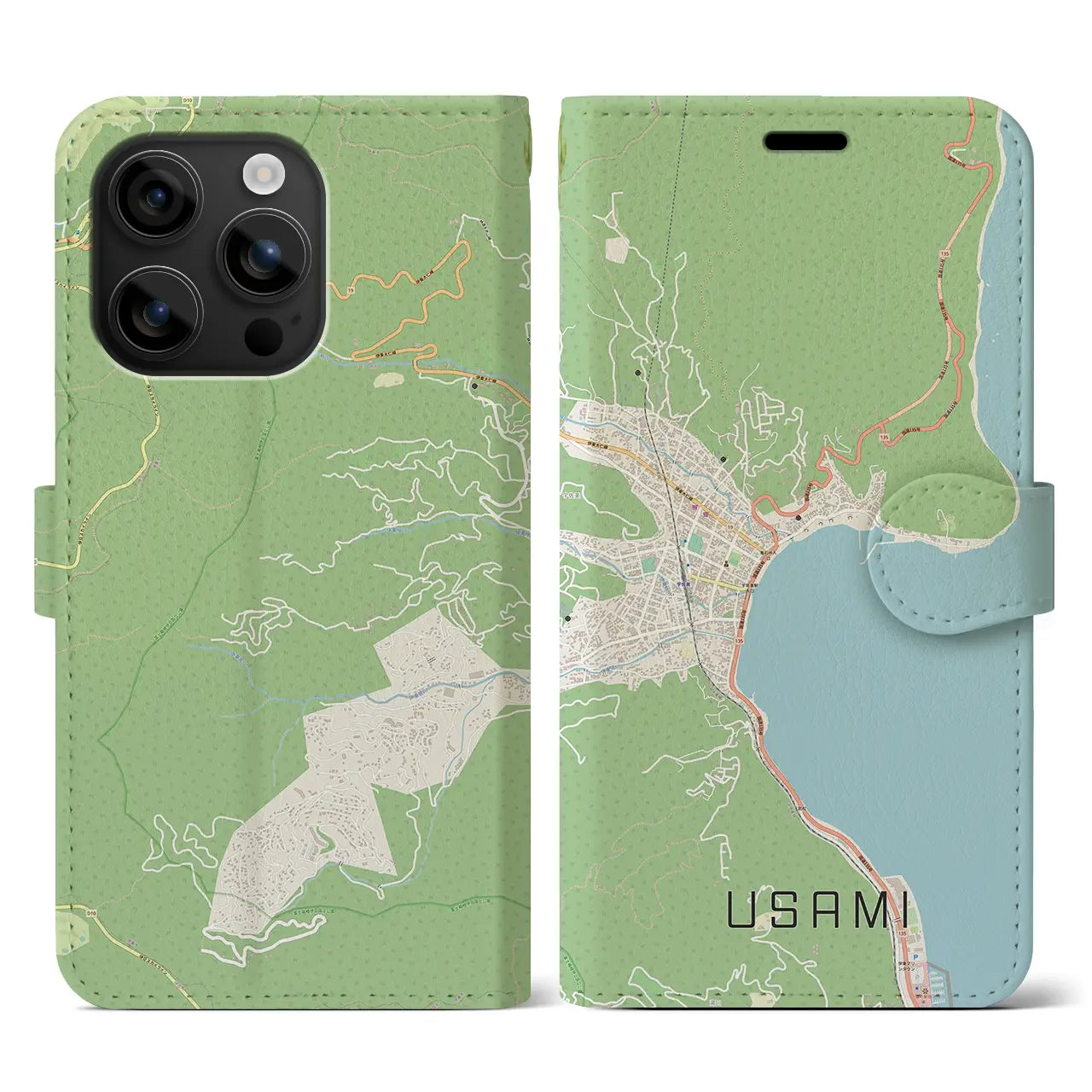 【宇佐美(静岡県)】地図柄iPhoneケース(手帳タイプ)ナチュラル・iPhone 16 用