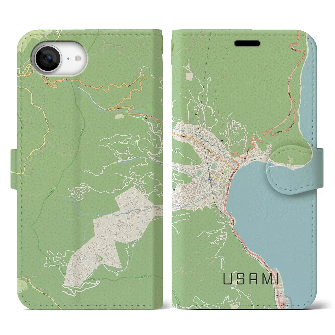 【宇佐美(静岡県)】地図柄iPhoneケース(手帳タイプ)
