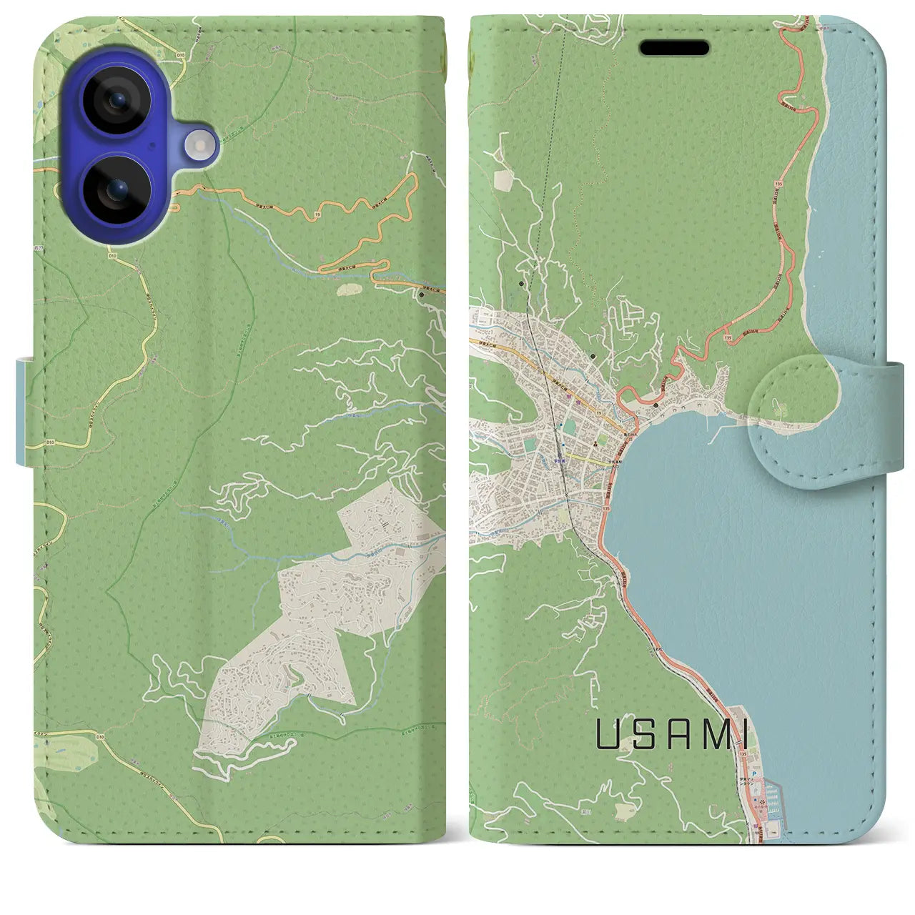 【宇佐美(静岡県)】地図柄iPhoneケース(手帳タイプ)ナチュラル・iPhone 16 Pro Max 用