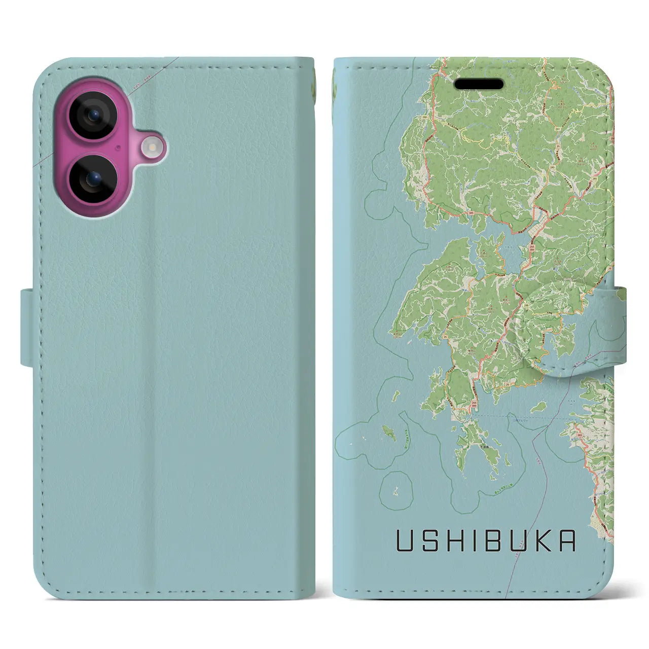 【牛深(熊本県)】地図柄iPhoneケース(手帳タイプ)ナチュラル・iPhone 16 Pro 用