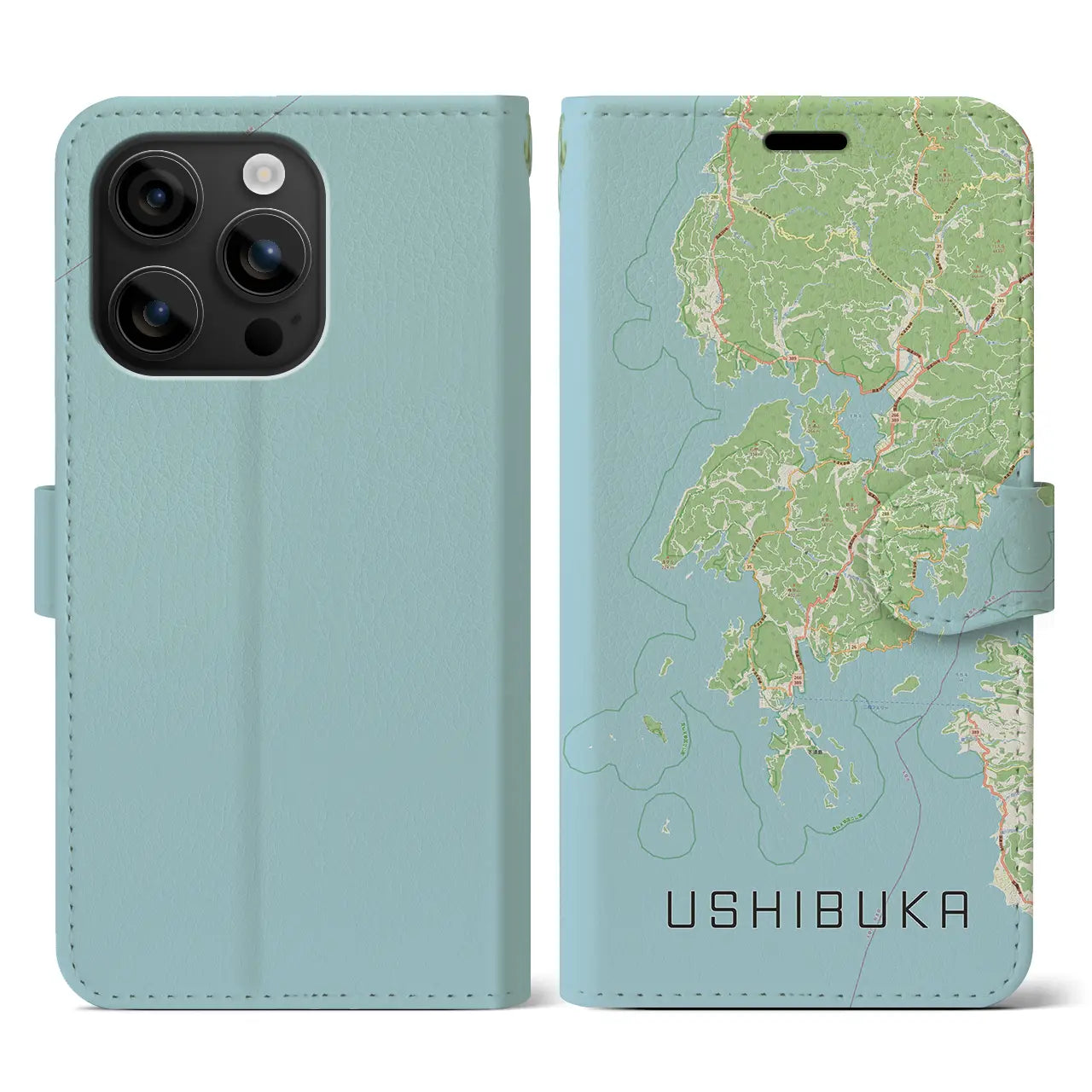 【牛深(熊本県)】地図柄iPhoneケース(手帳タイプ)ナチュラル・iPhone 16 用