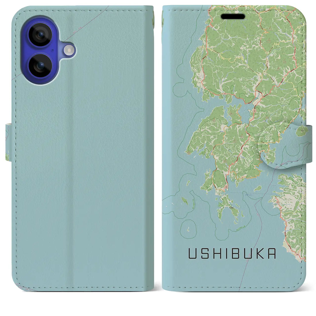 【牛深(熊本県)】地図柄iPhoneケース(手帳タイプ)ナチュラル・iPhone 16 Pro Max 用
