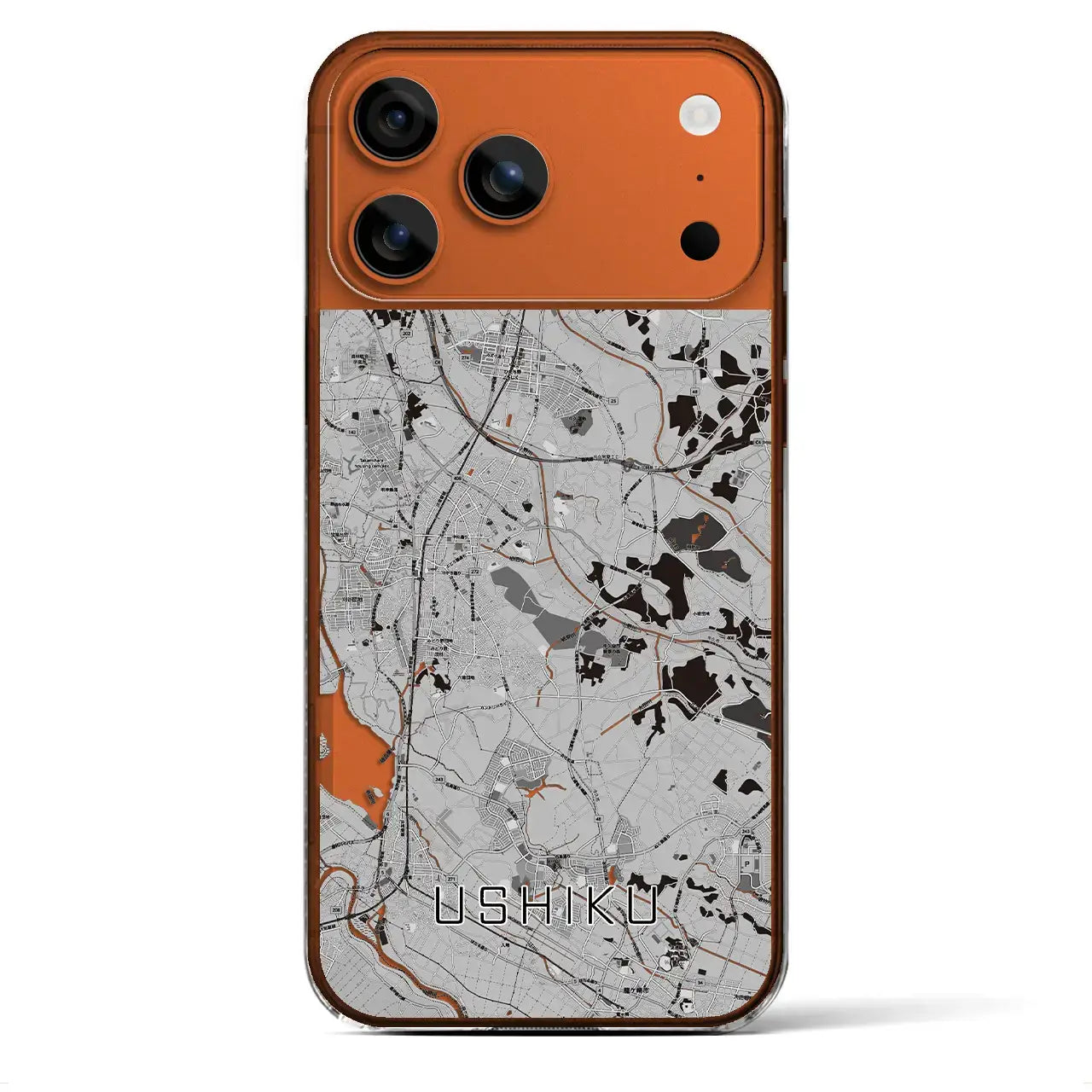 【牛久(茨城県)】地図柄iPhoneケース(クリアタイプ)モノトーン・iPhone 17 Pro Max 用