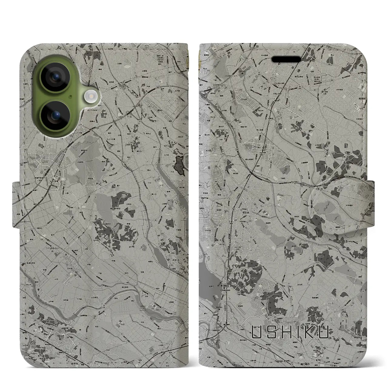 【牛久(茨城県)】地図柄iPhoneケース(手帳タイプ)