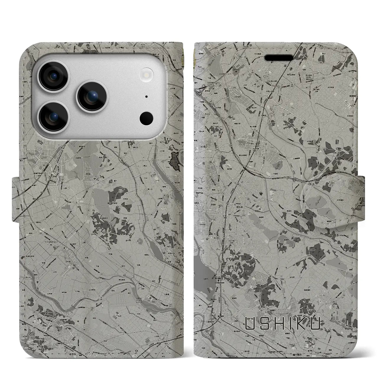 【牛久(茨城県)】地図柄iPhoneケース(手帳タイプ)