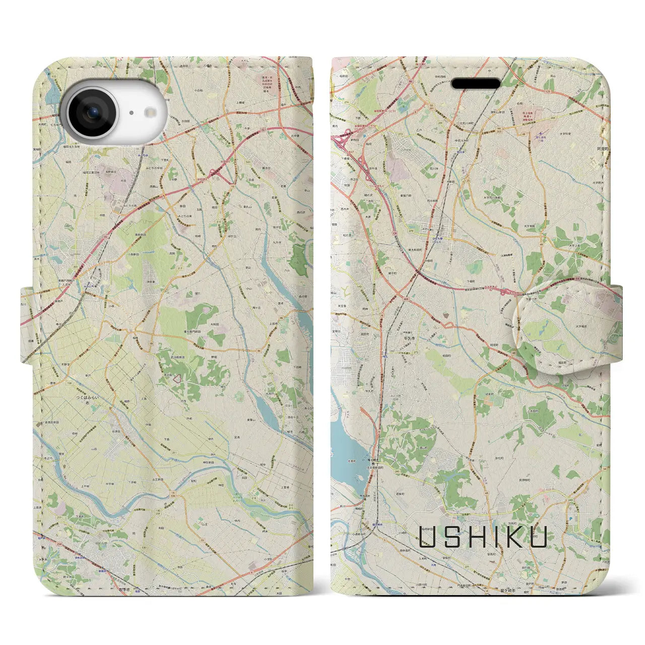 【牛久(茨城県)】地図柄iPhoneケース(手帳タイプ)