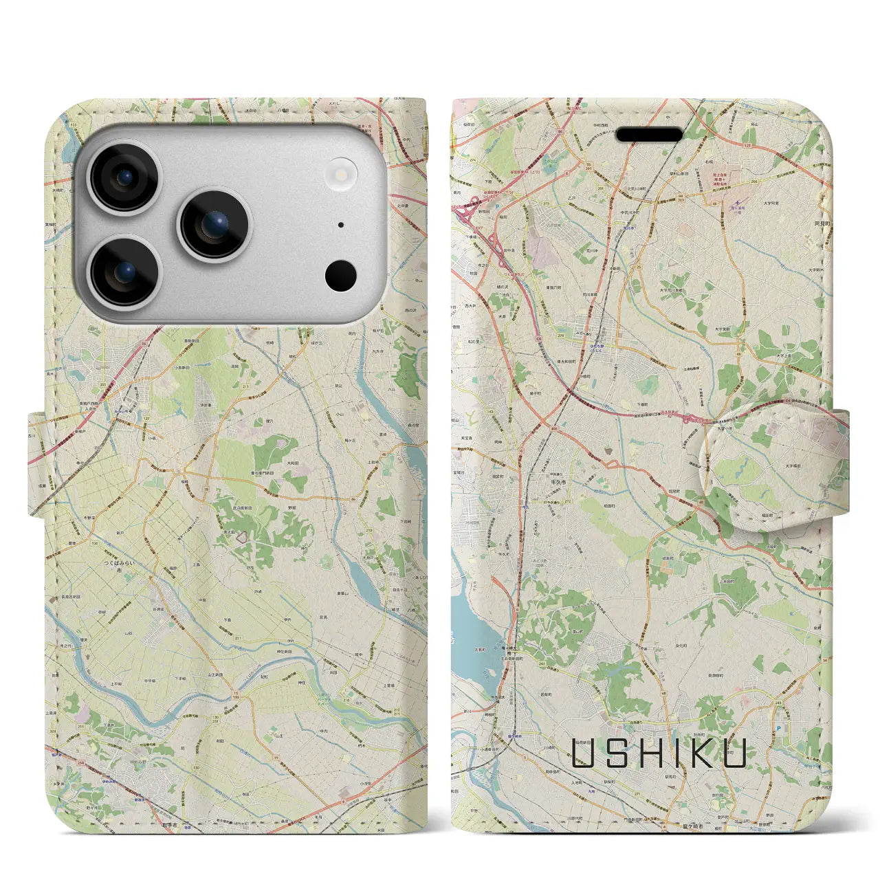 【牛久(茨城県)】地図柄iPhoneケース(手帳タイプ)