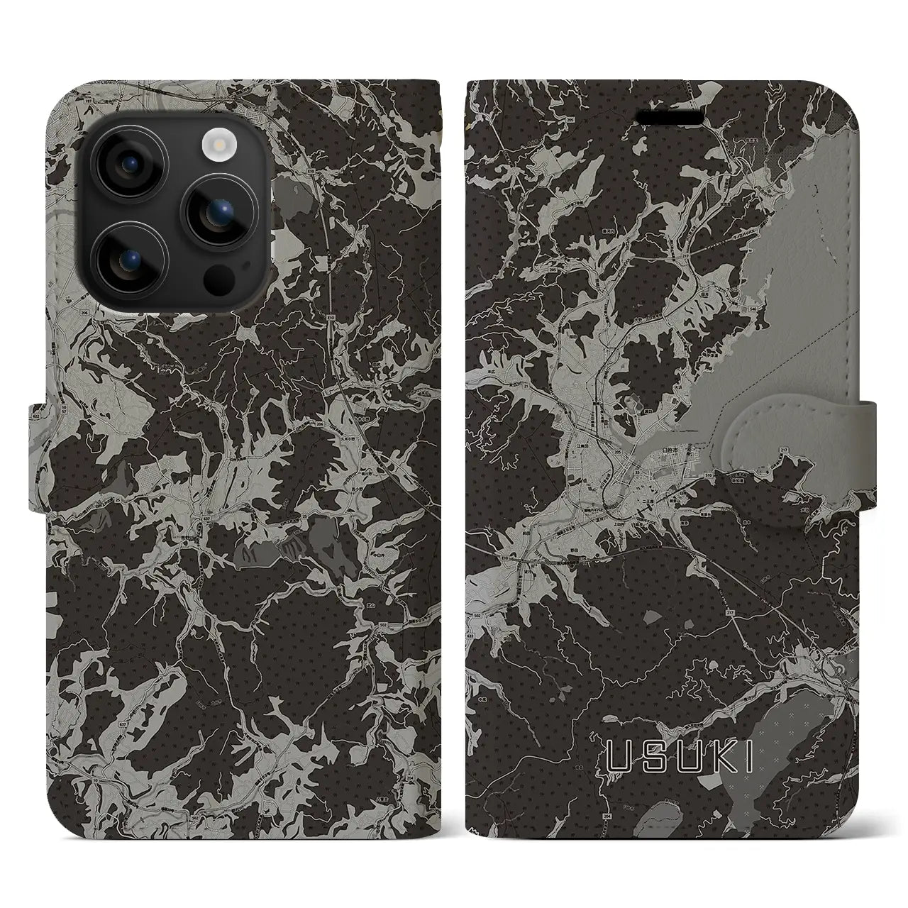 【臼杵(大分県)】地図柄iPhoneケース(手帳タイプ)モノトーン・iPhone 16 用