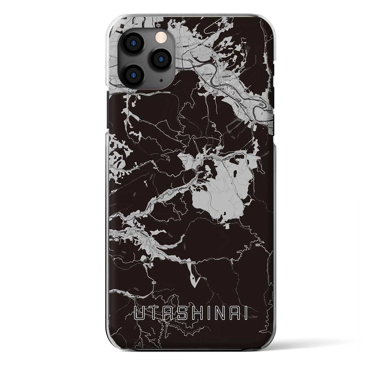 【歌志内(北海道)】地図柄iPhoneケース(クリアタイプ)モノトーン・iPhone 11 Pro Max 用