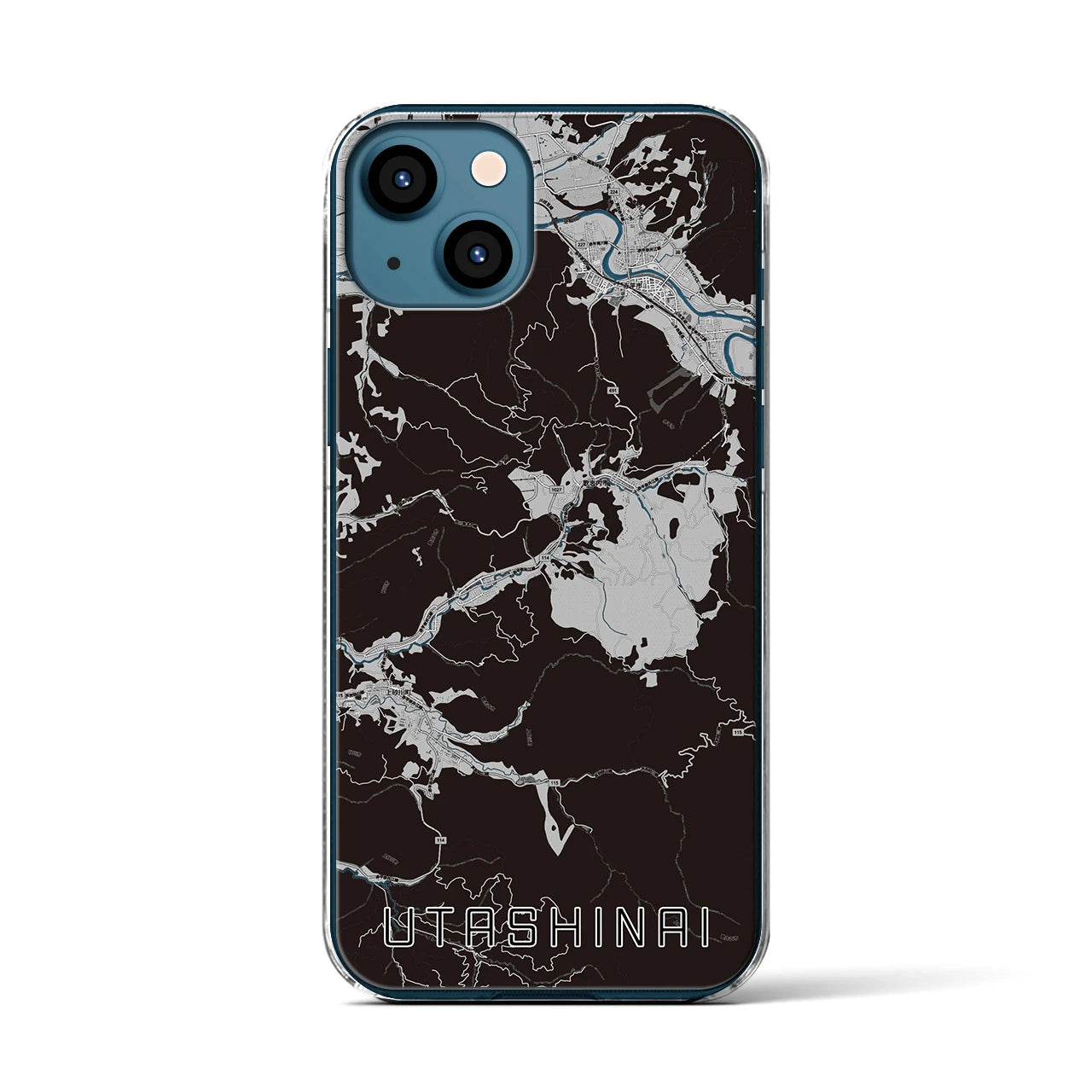 【歌志内(北海道)】地図柄iPhoneケース(クリアタイプ)モノトーン・iPhone 13 用