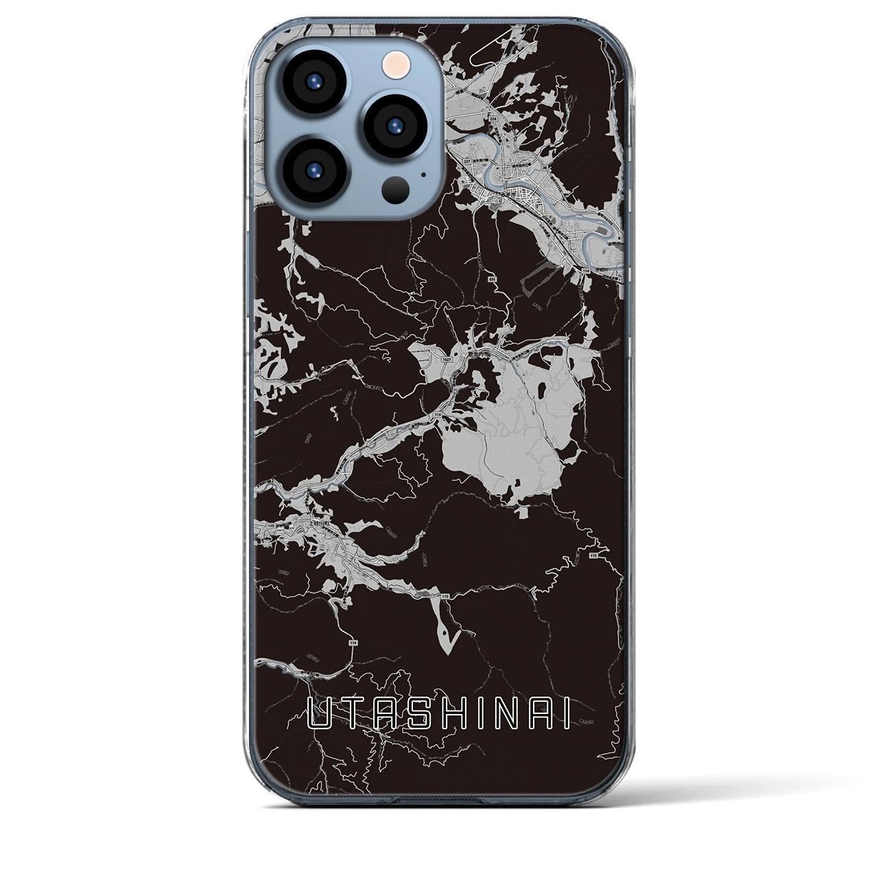 【歌志内(北海道)】地図柄iPhoneケース(クリアタイプ)モノトーン・iPhone 13 Pro Max 用