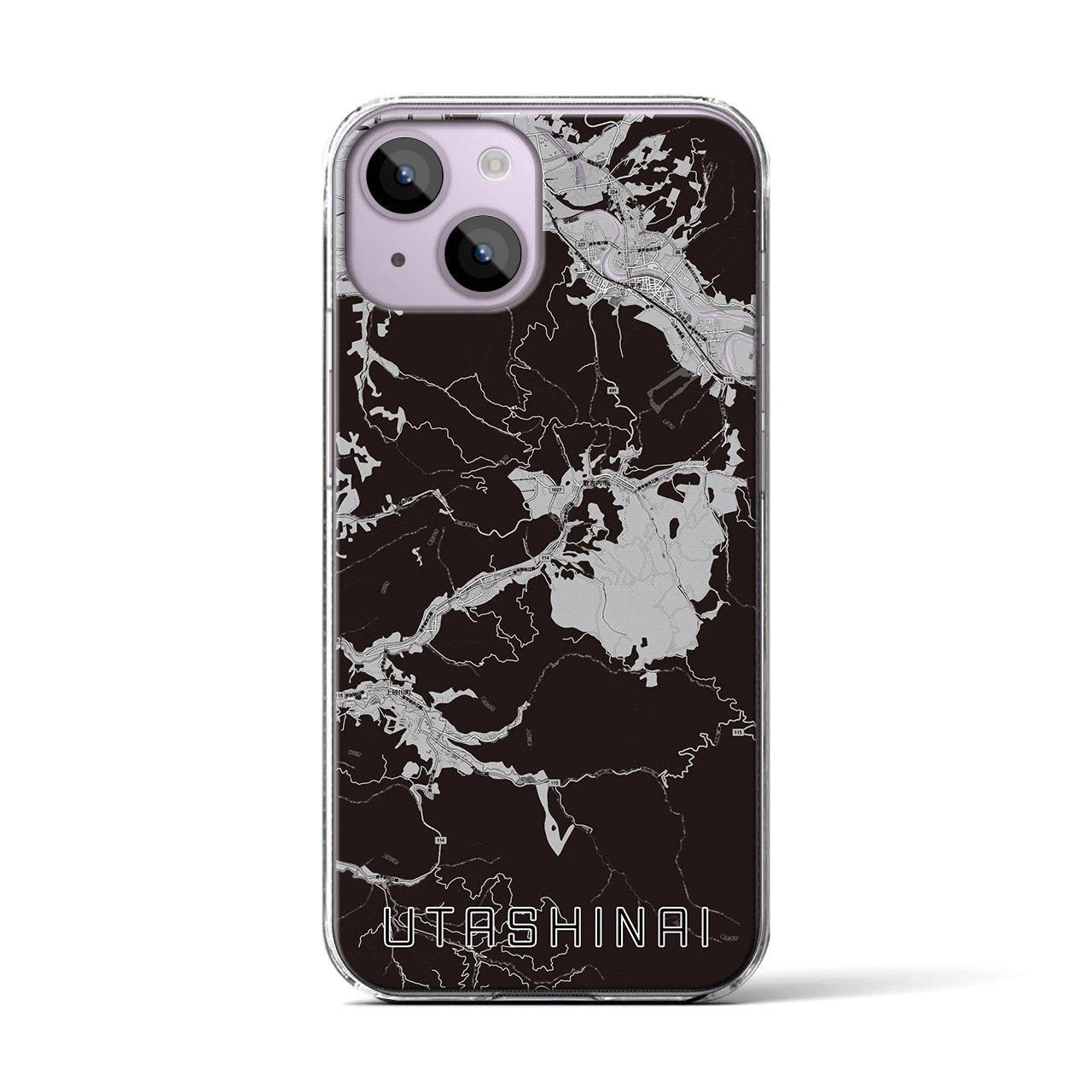 【歌志内(北海道)】地図柄iPhoneケース(クリアタイプ)モノトーン・iPhone 14 用