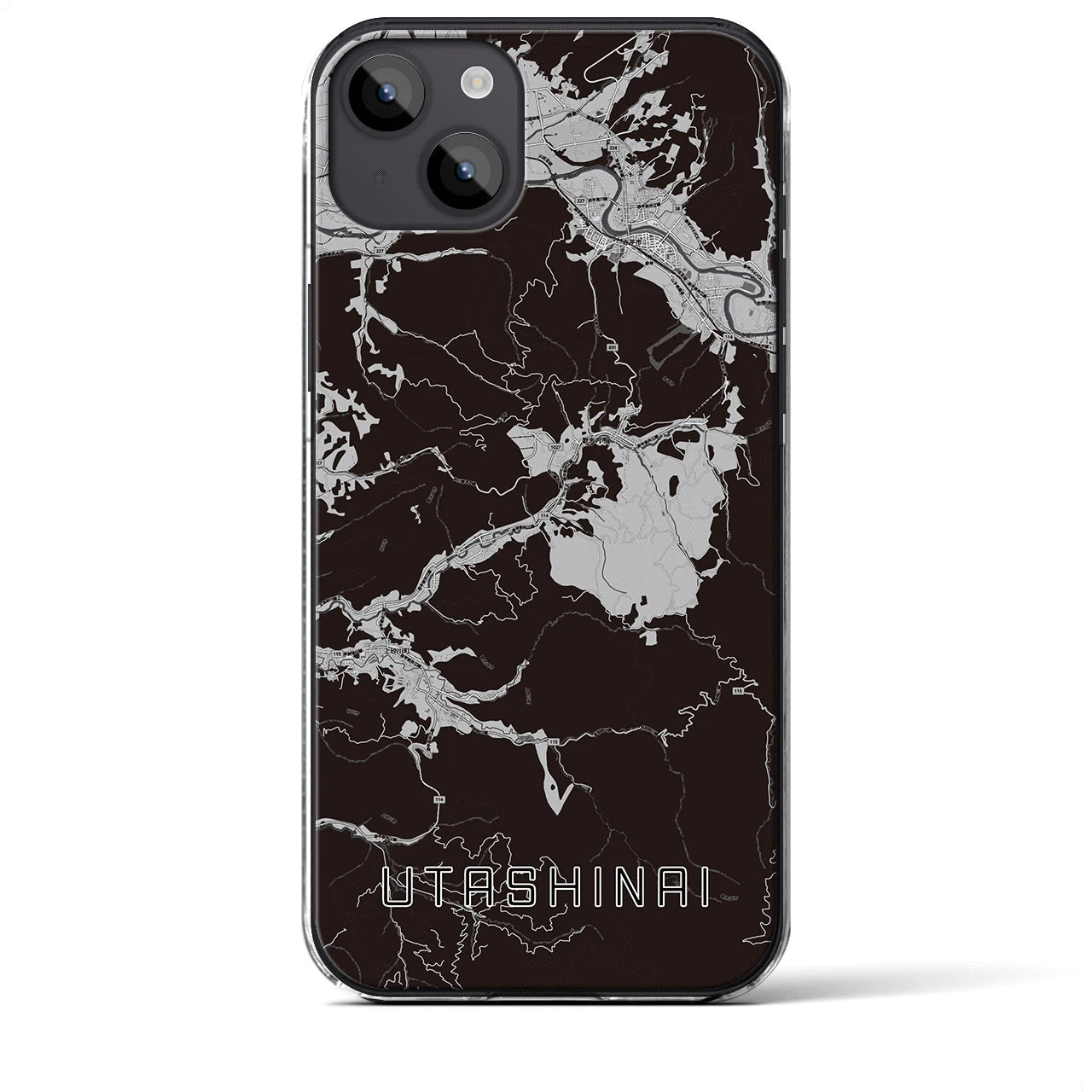 【歌志内(北海道)】地図柄iPhoneケース(クリアタイプ)モノトーン・iPhone 14 Plus 用