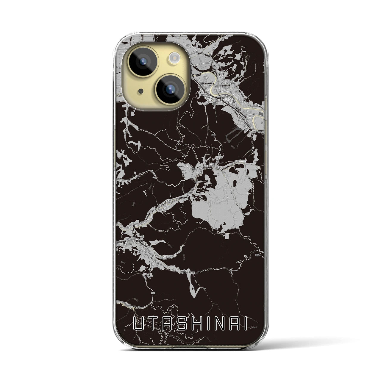 【歌志内(北海道)】地図柄iPhoneケース(クリアタイプ)モノトーン・iPhone 15 用