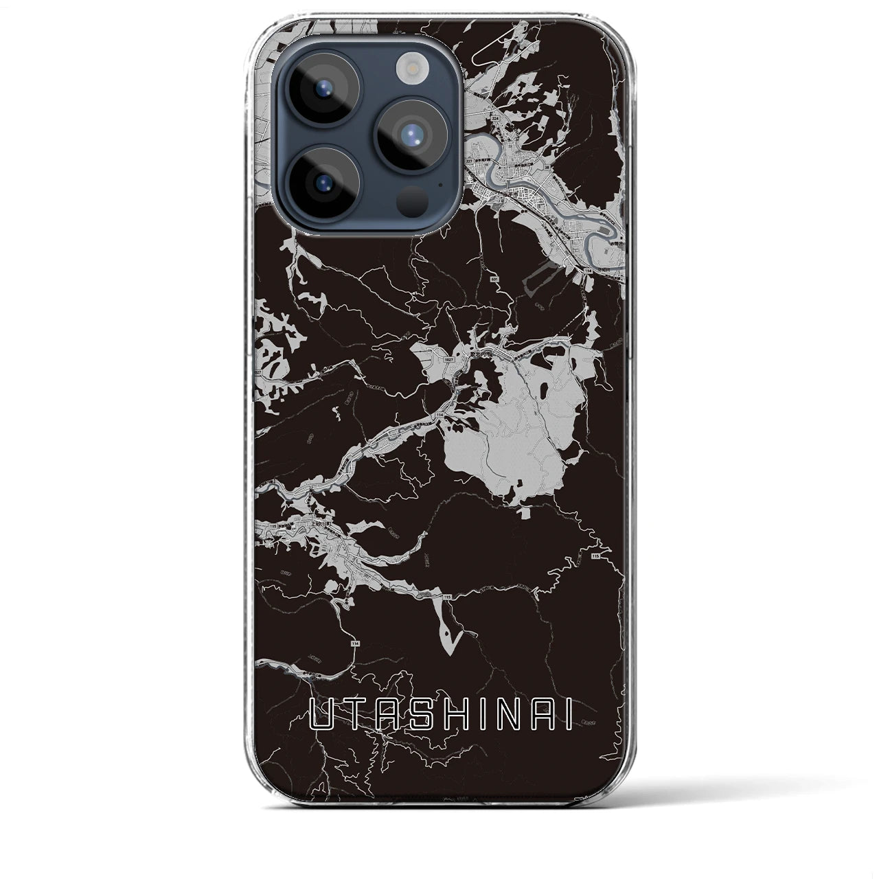 【歌志内(北海道)】地図柄iPhoneケース(クリアタイプ)モノトーン・iPhone 15 Pro Max 用
