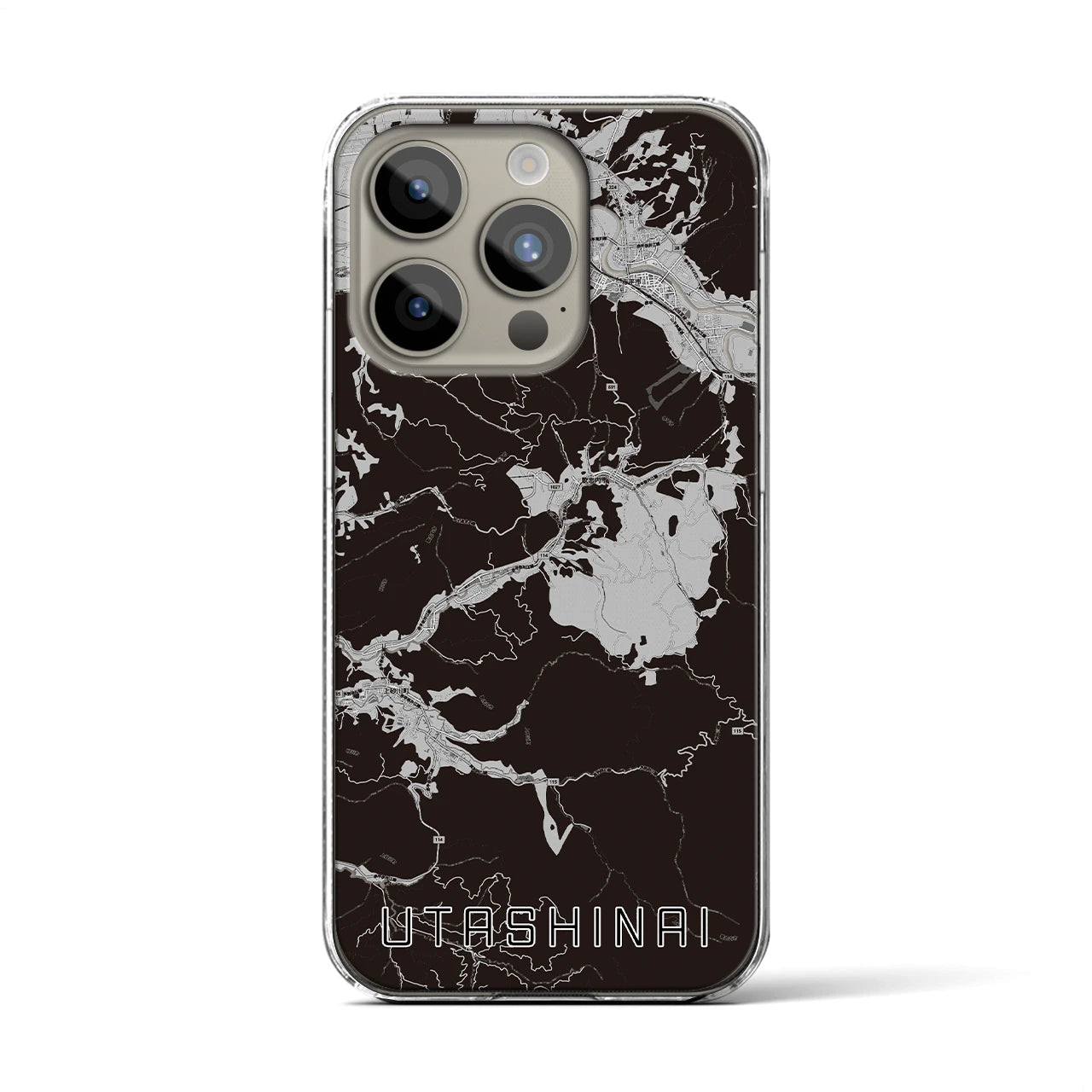 【歌志内(北海道)】地図柄iPhoneケース(クリアタイプ)モノトーン・iPhone 15 Pro 用