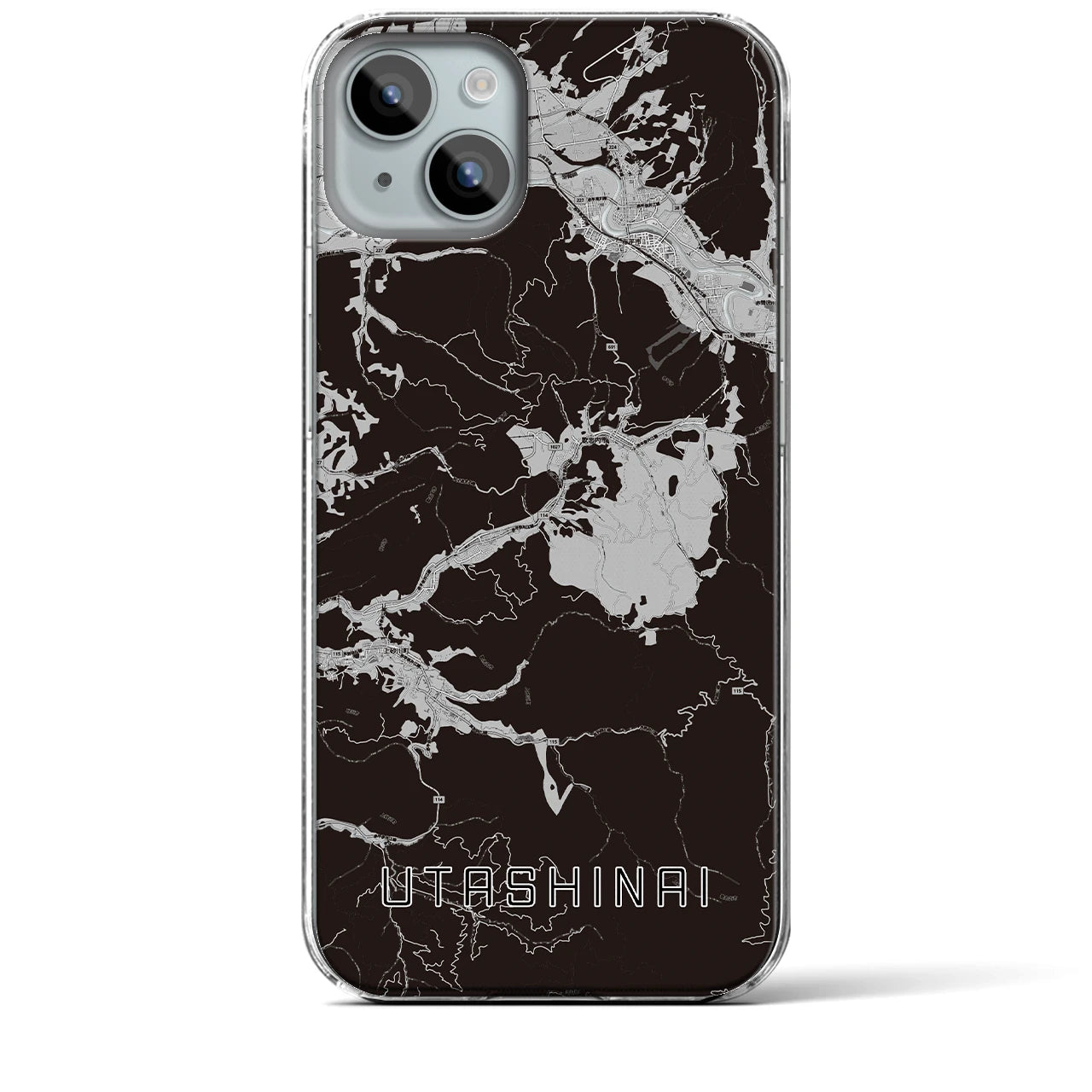 【歌志内(北海道)】地図柄iPhoneケース(クリアタイプ)モノトーン・iPhone 15 Plus 用