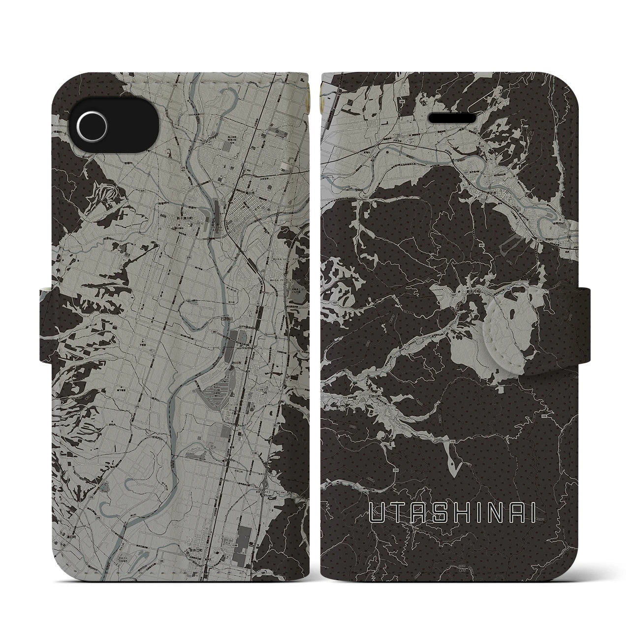 【歌志内(北海道)】地図柄iPhoneケース(手帳タイプ)モノトーン・iPhone SE(第3 / 第2世代) / 8 / 7 / 6s / 6 用
