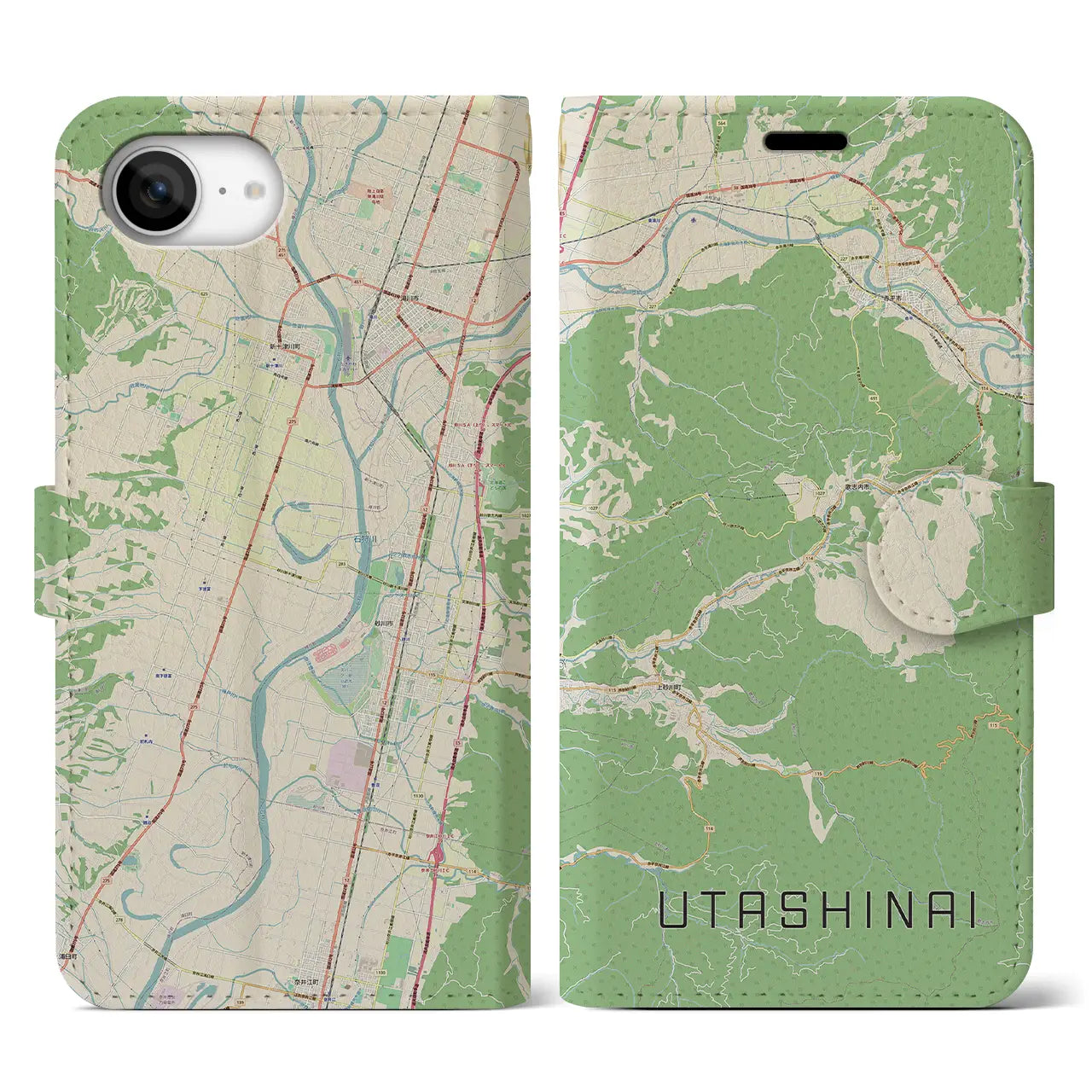 【歌志内(北海道)】地図柄iPhoneケース(手帳タイプ)