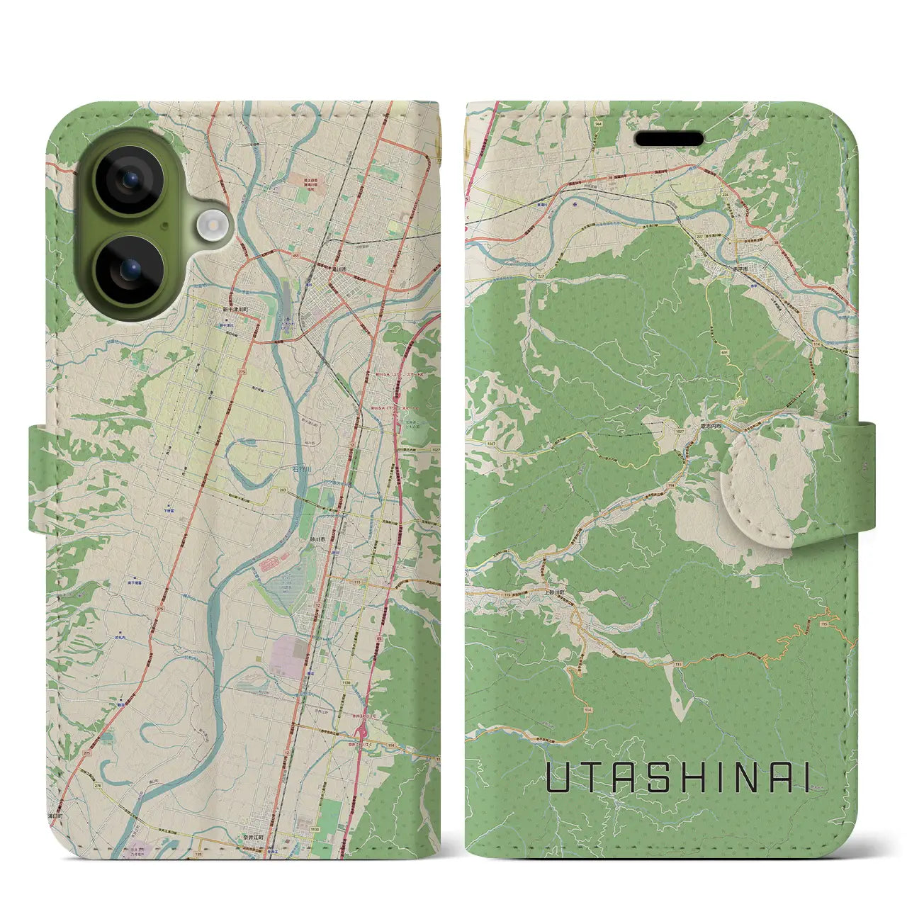 【歌志内(北海道)】地図柄iPhoneケース(手帳タイプ)
