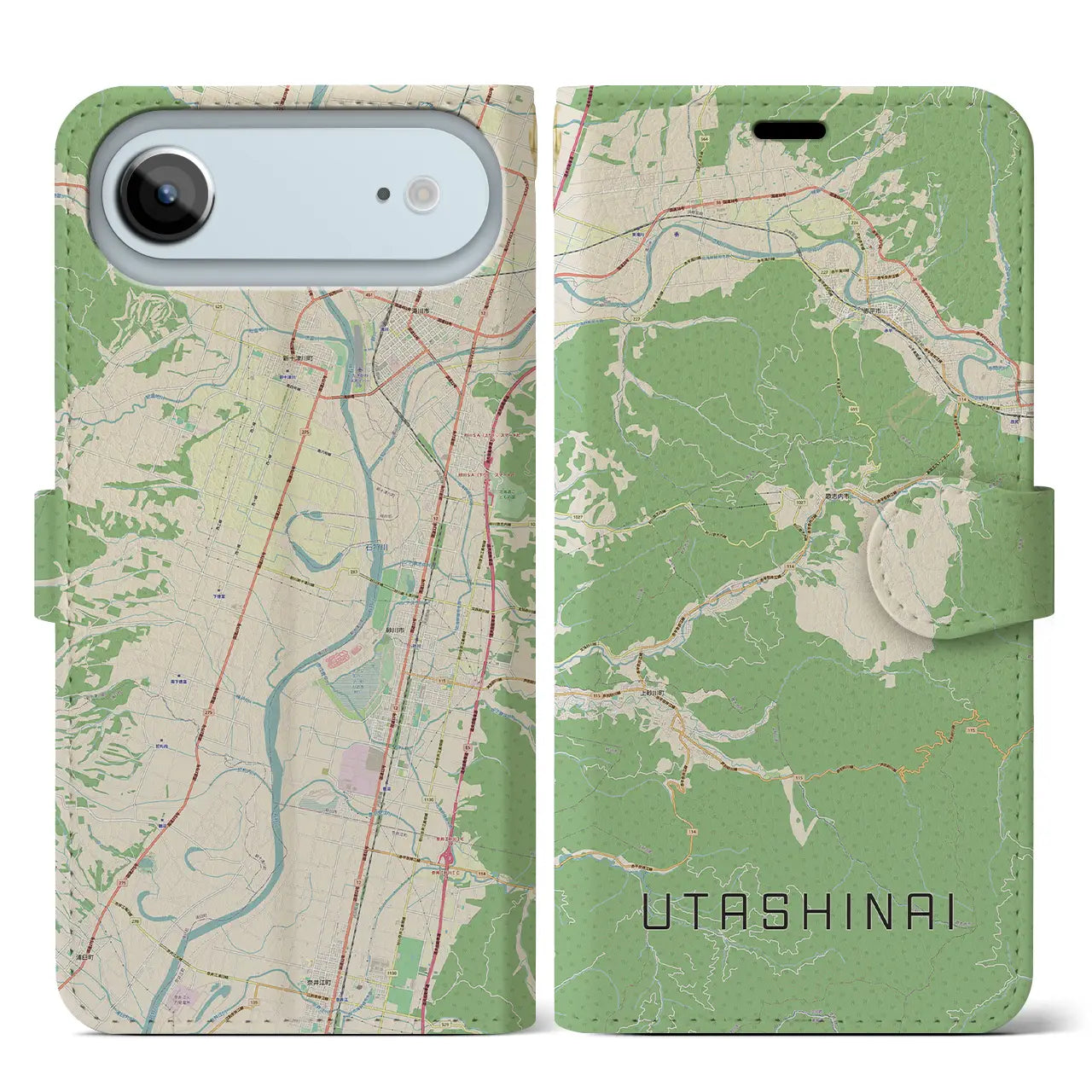 【歌志内(北海道)】地図柄iPhoneケース(手帳タイプ)ナチュラル・iPhone 17 Pro Max 用
