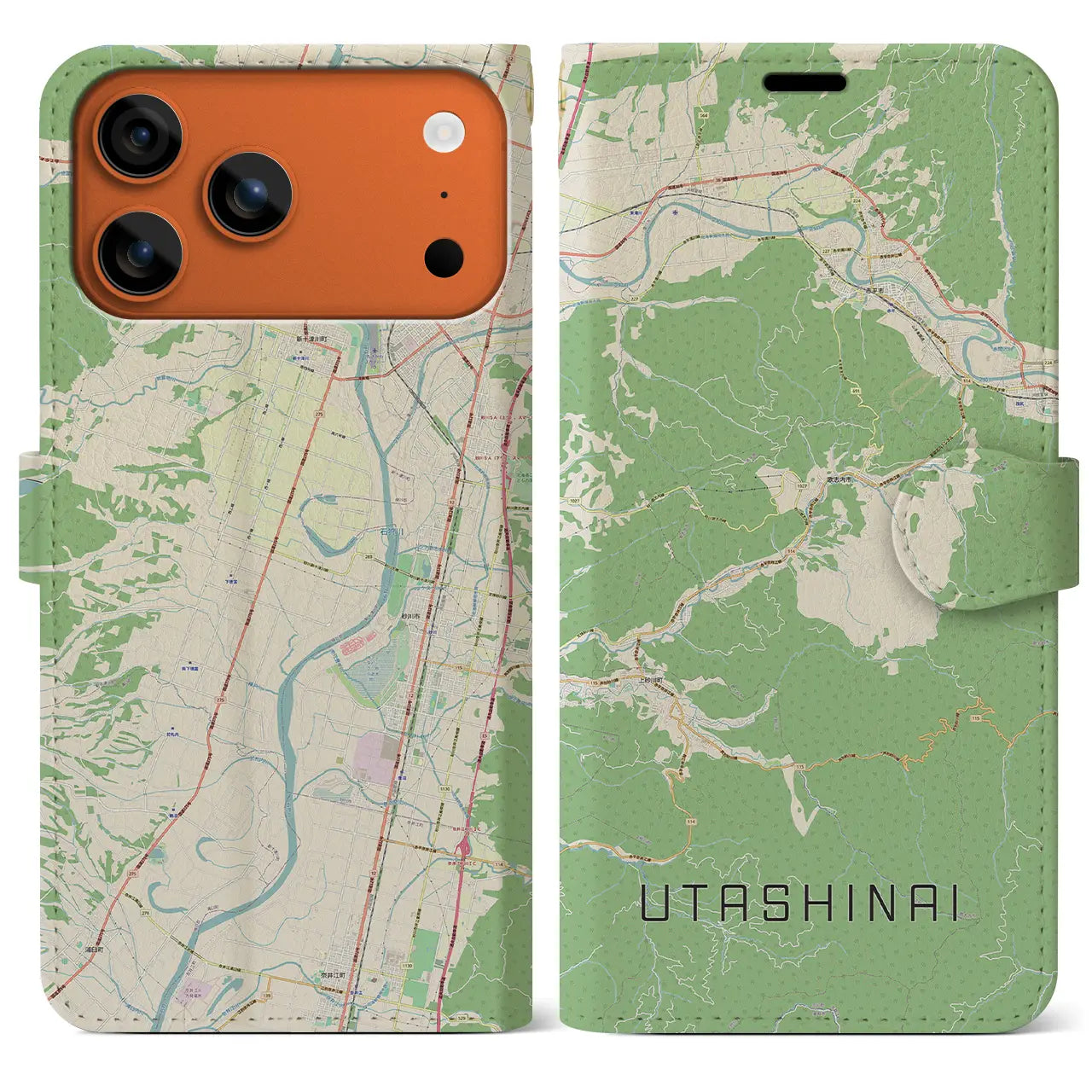 【歌志内(北海道)】地図柄iPhoneケース(手帳タイプ)