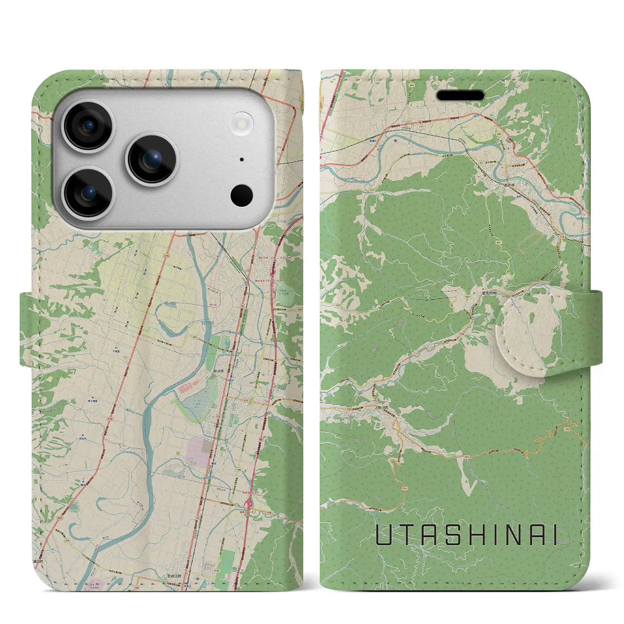 【歌志内(北海道)】地図柄iPhoneケース(手帳タイプ)